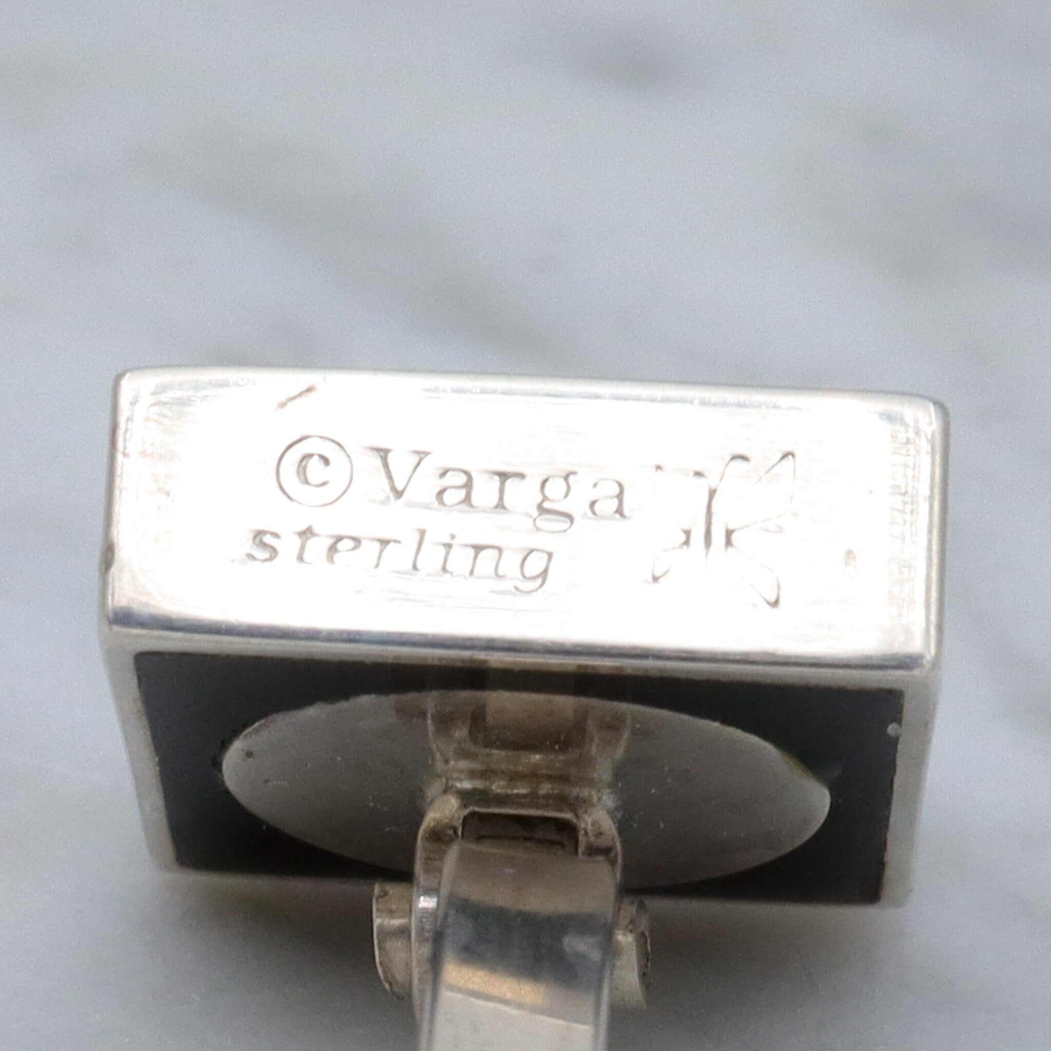 Mid Century Victoria Varga sterling & black enamel cufflinks