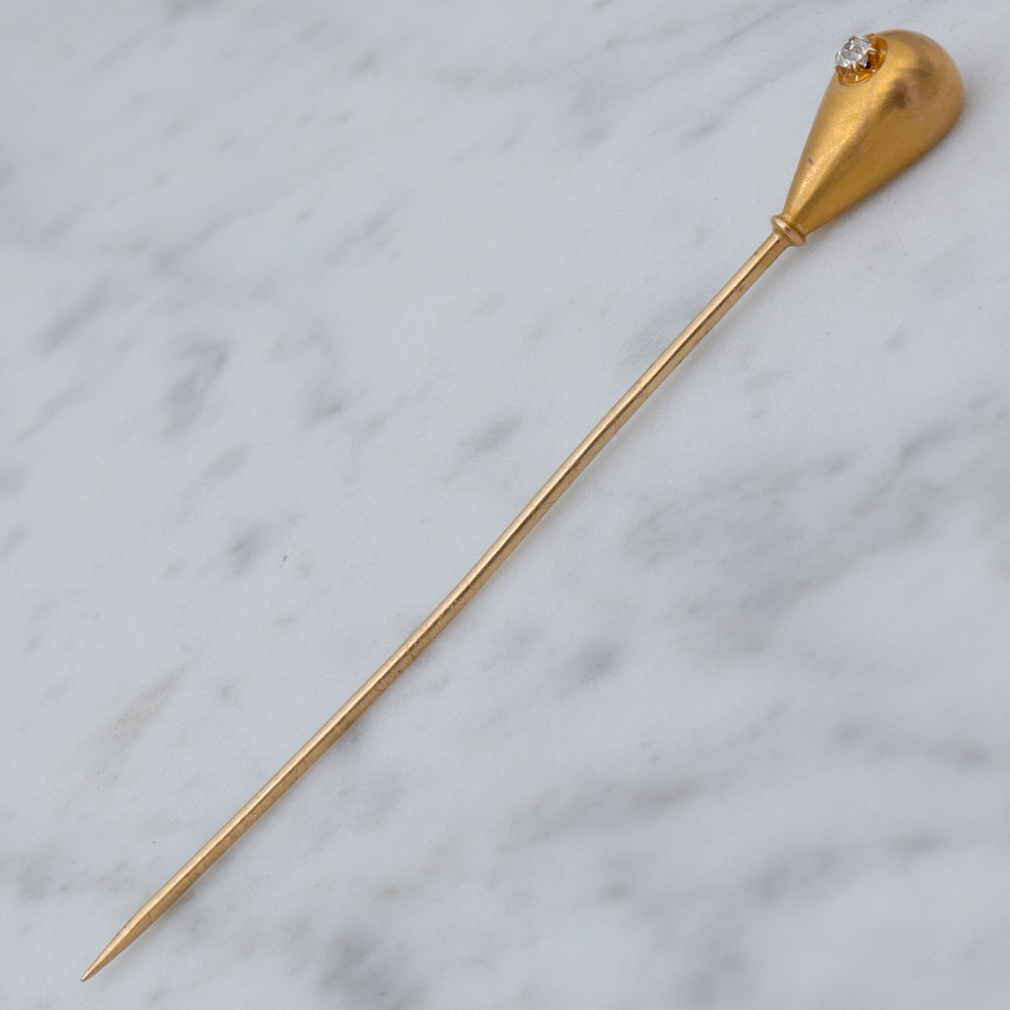 Antique Victorian H.A. Kirby 14k gold & old mine cut diamond stick pin