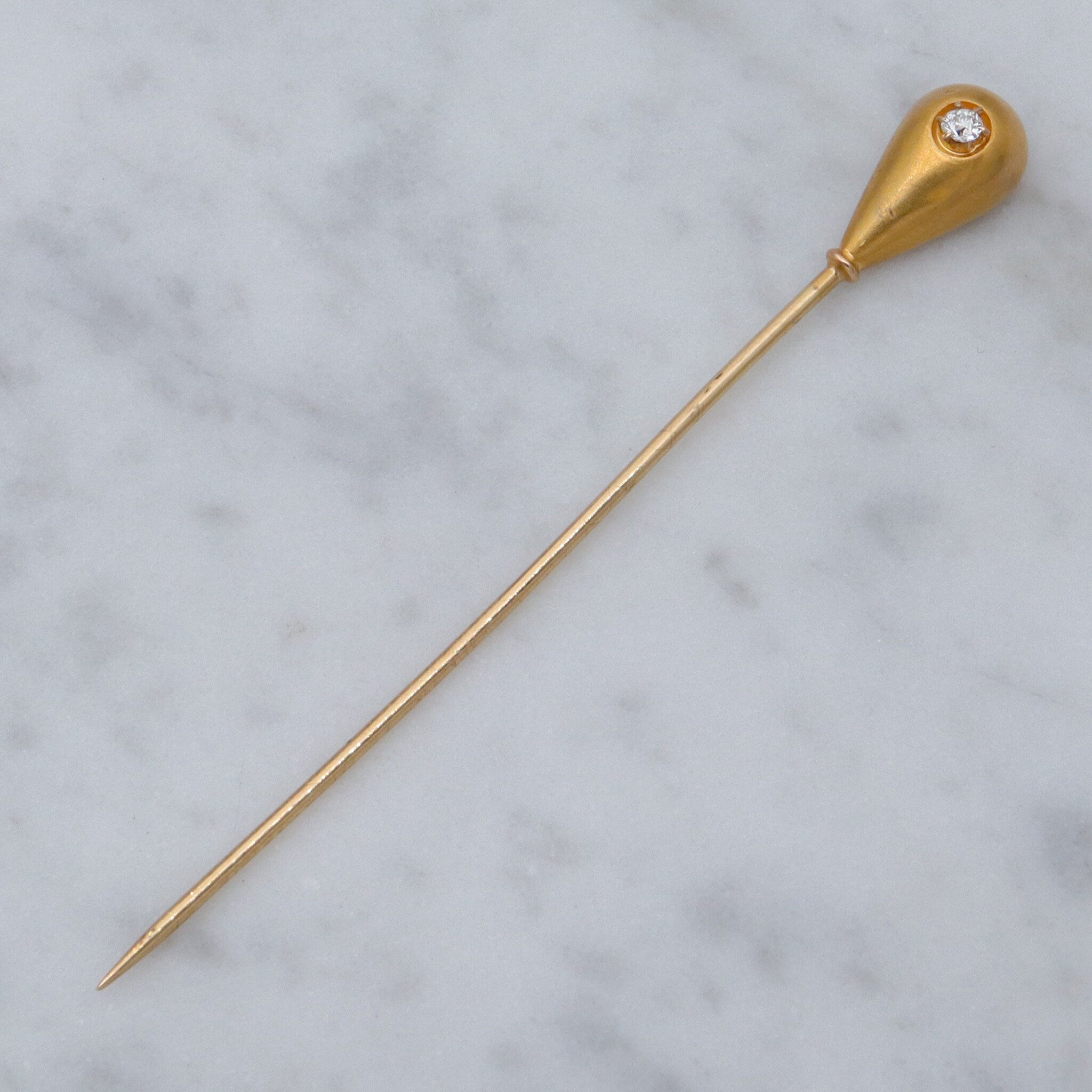 Antique Victorian H.A. Kirby 14k gold & old mine cut diamond stick pin
