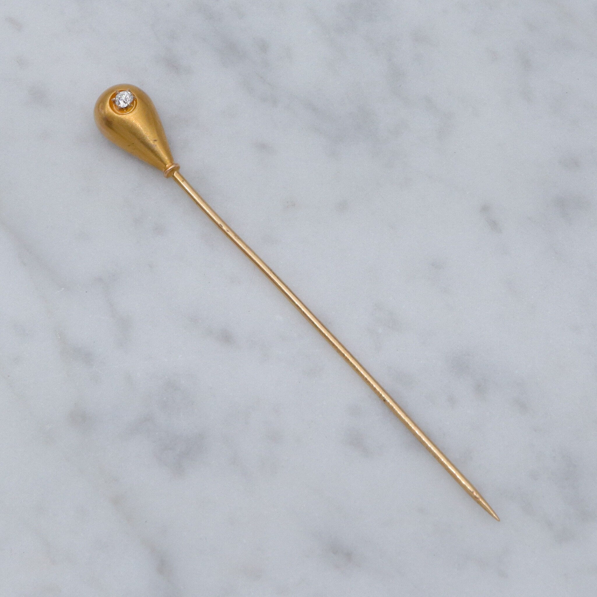 Antique Victorian H.A. Kirby 14k gold & old mine cut diamond stick pin