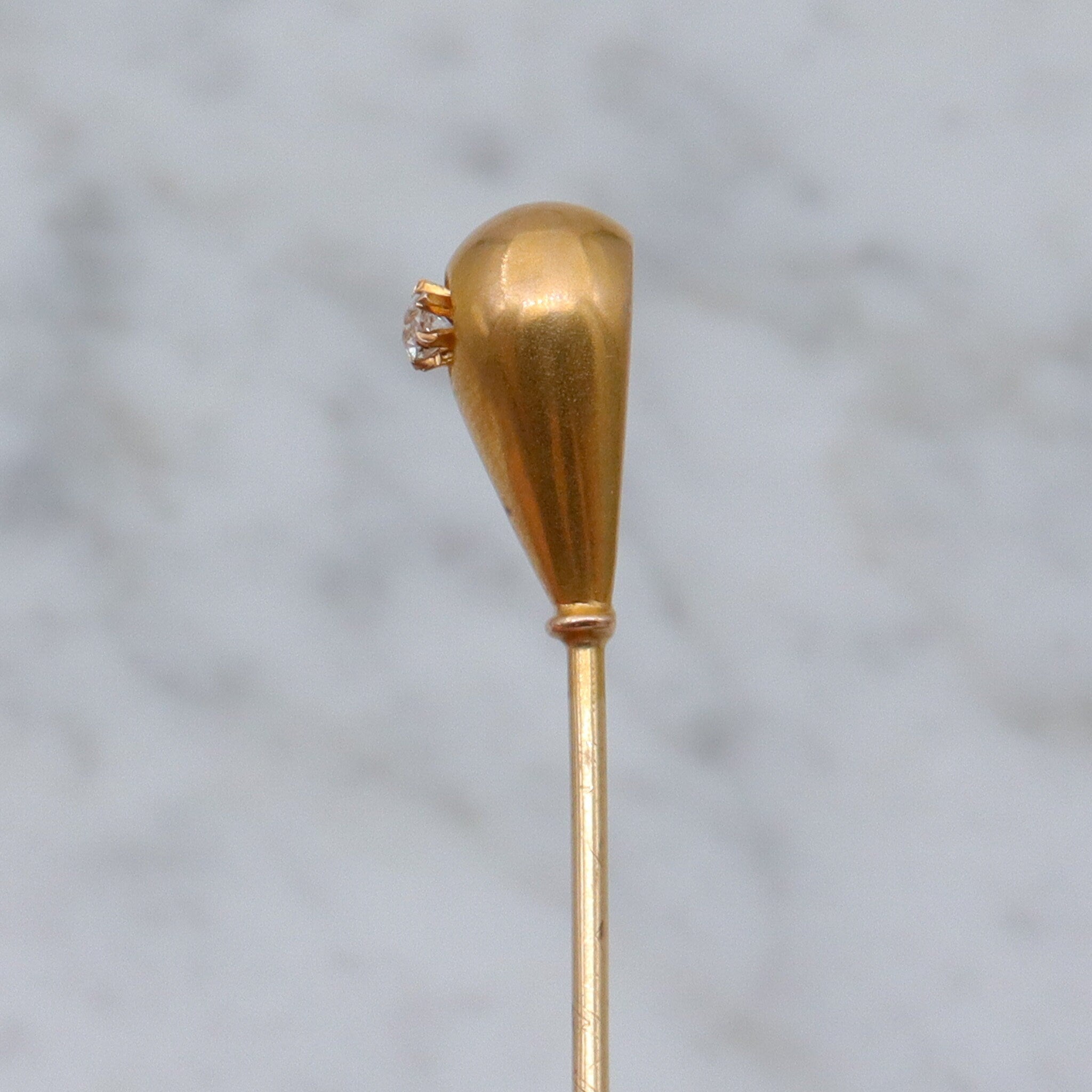Antique Victorian H.A. Kirby 14k gold & old mine cut diamond stick pin