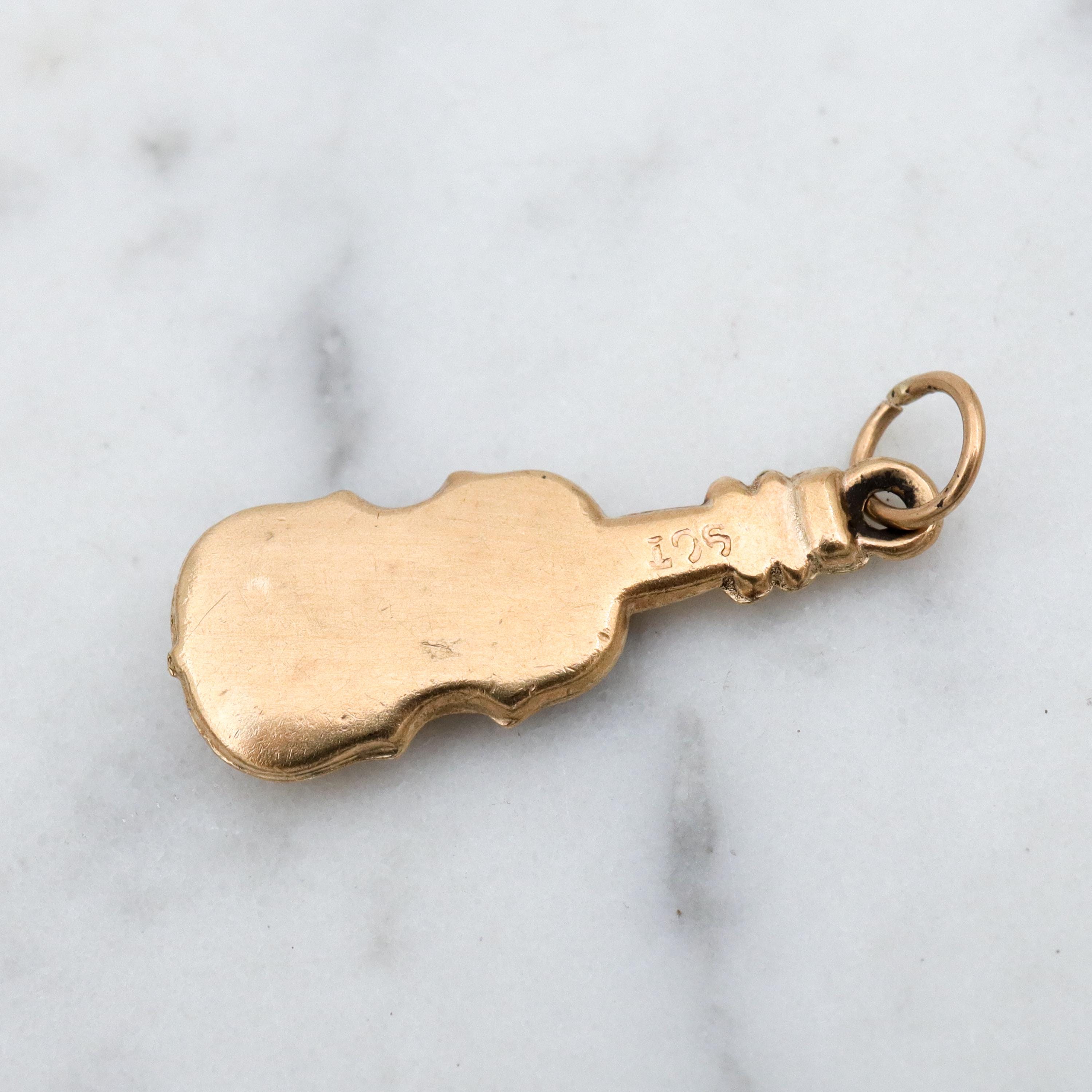Vintage English 9k gold hollow violin charm pendant