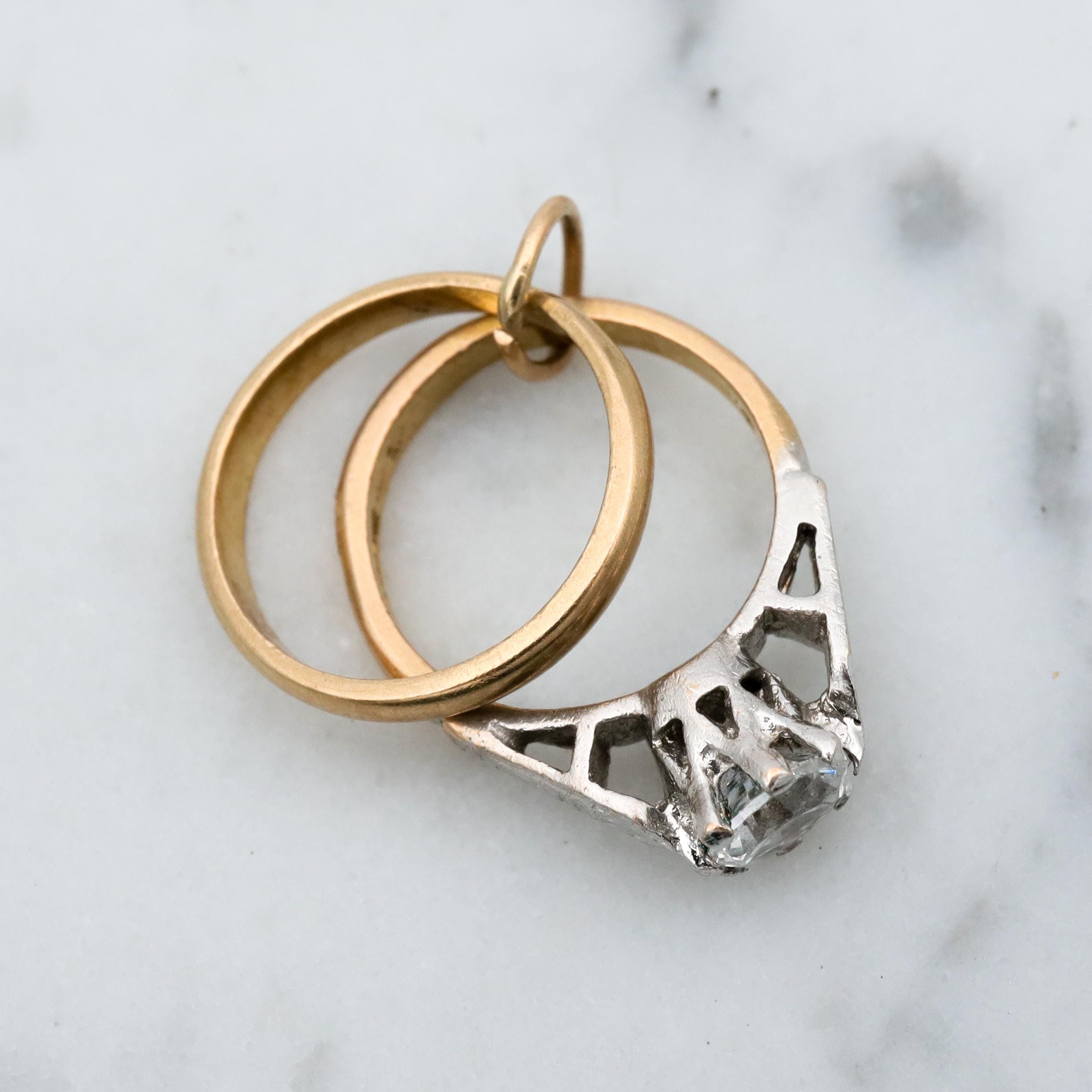 Vintage English 9k gold engagement & wedding ring charm pendant