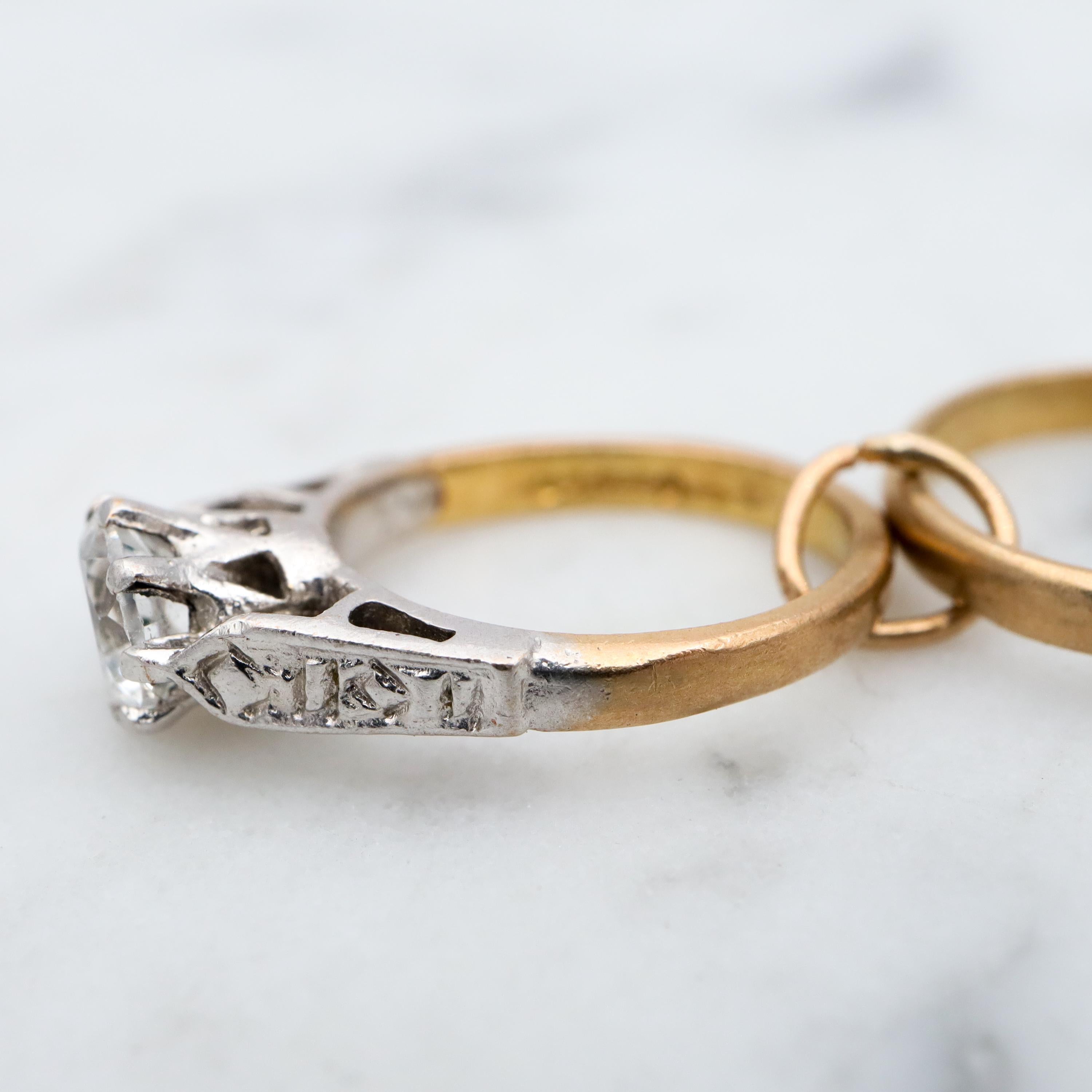 Vintage English 9k gold engagement & wedding ring charm pendant
