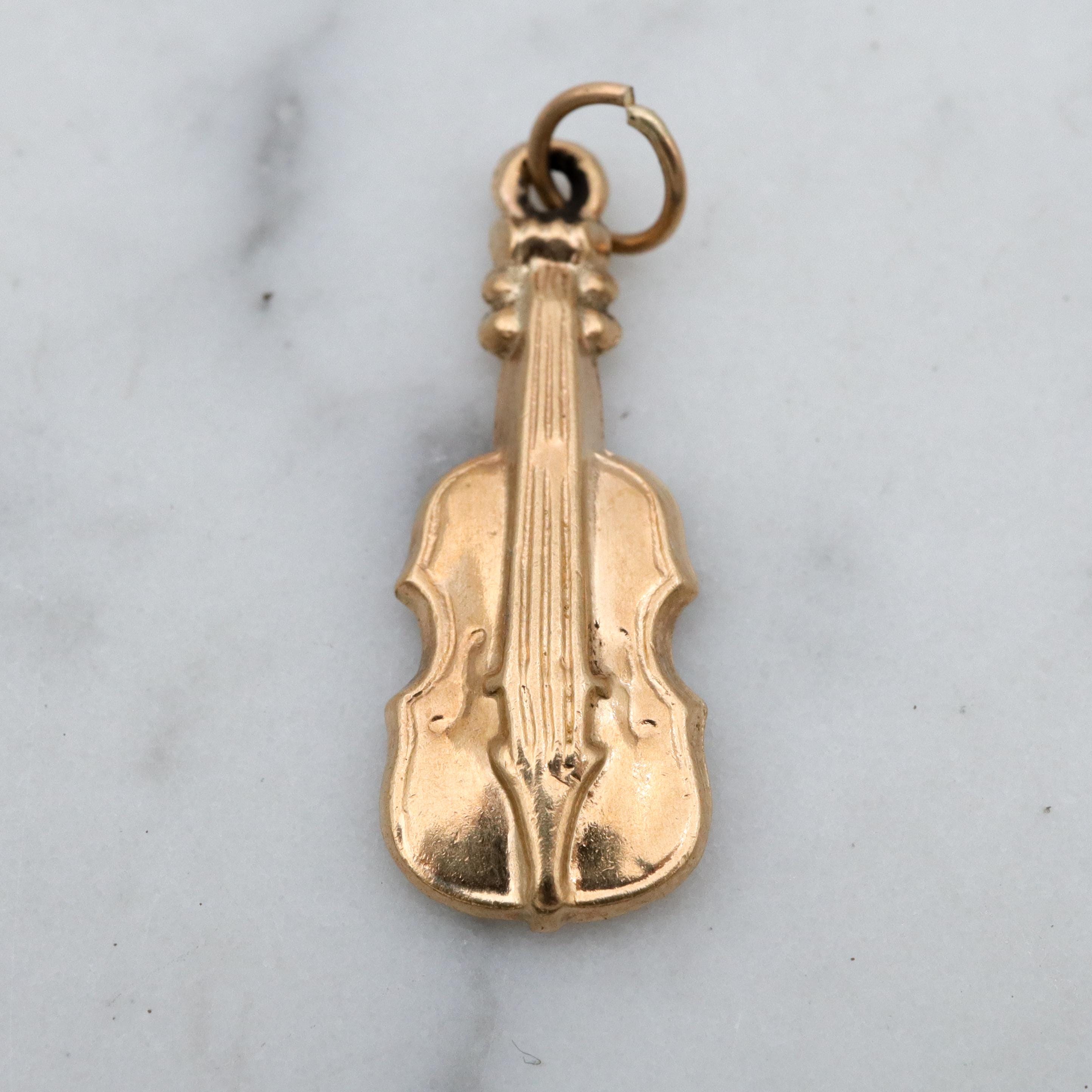 Vintage English 9k gold hollow violin charm pendant