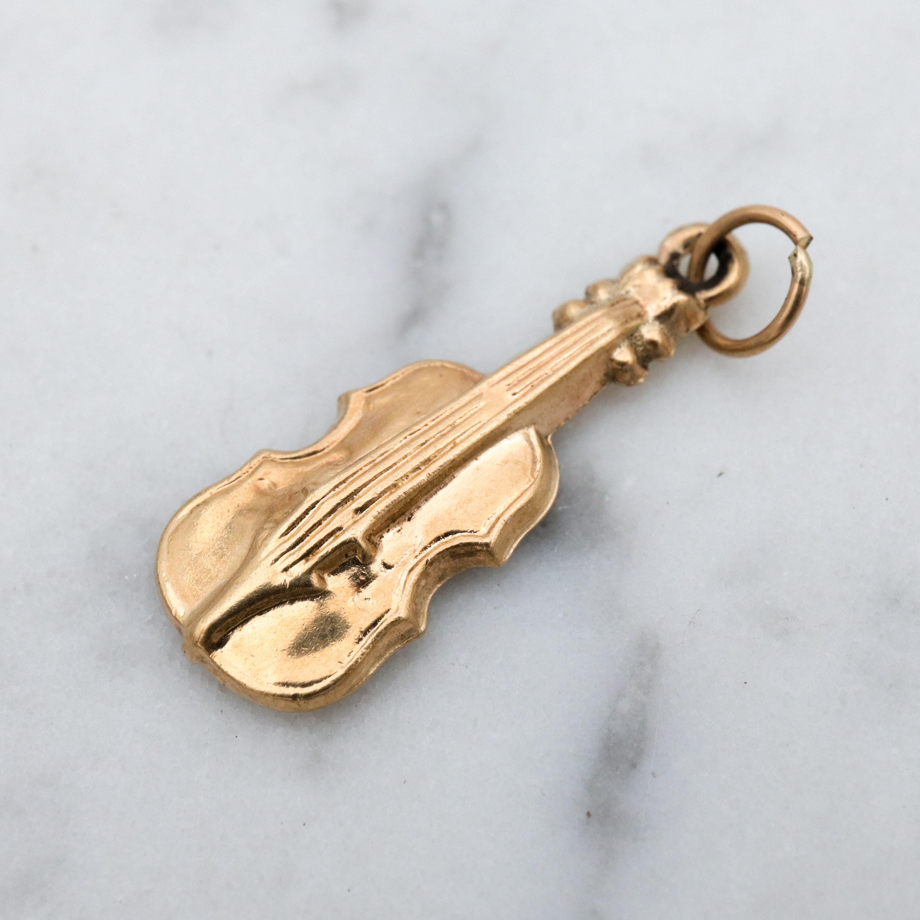Vintage English 9k gold hollow violin charm pendant