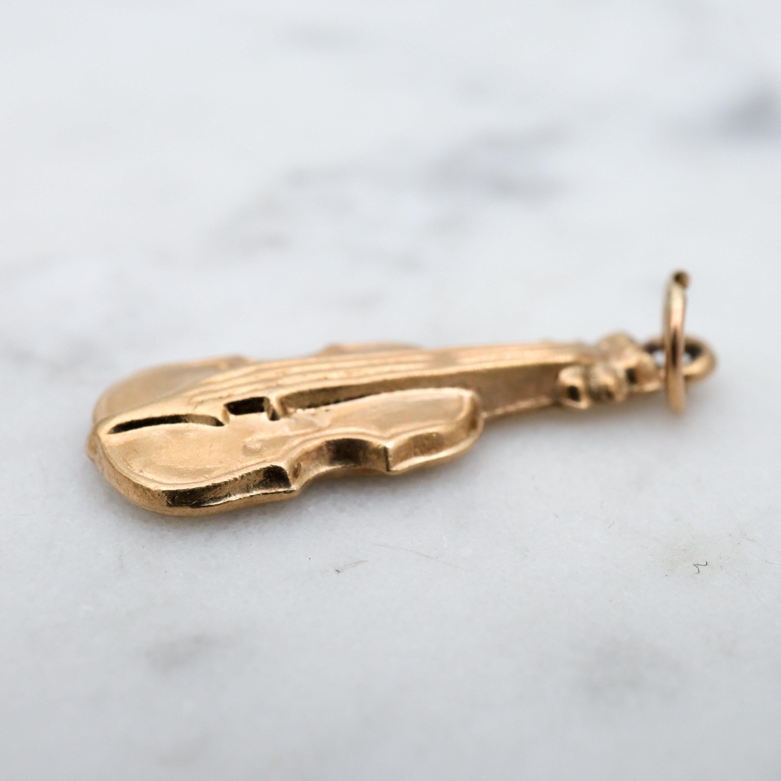 Vintage English 9k gold hollow violin charm pendant