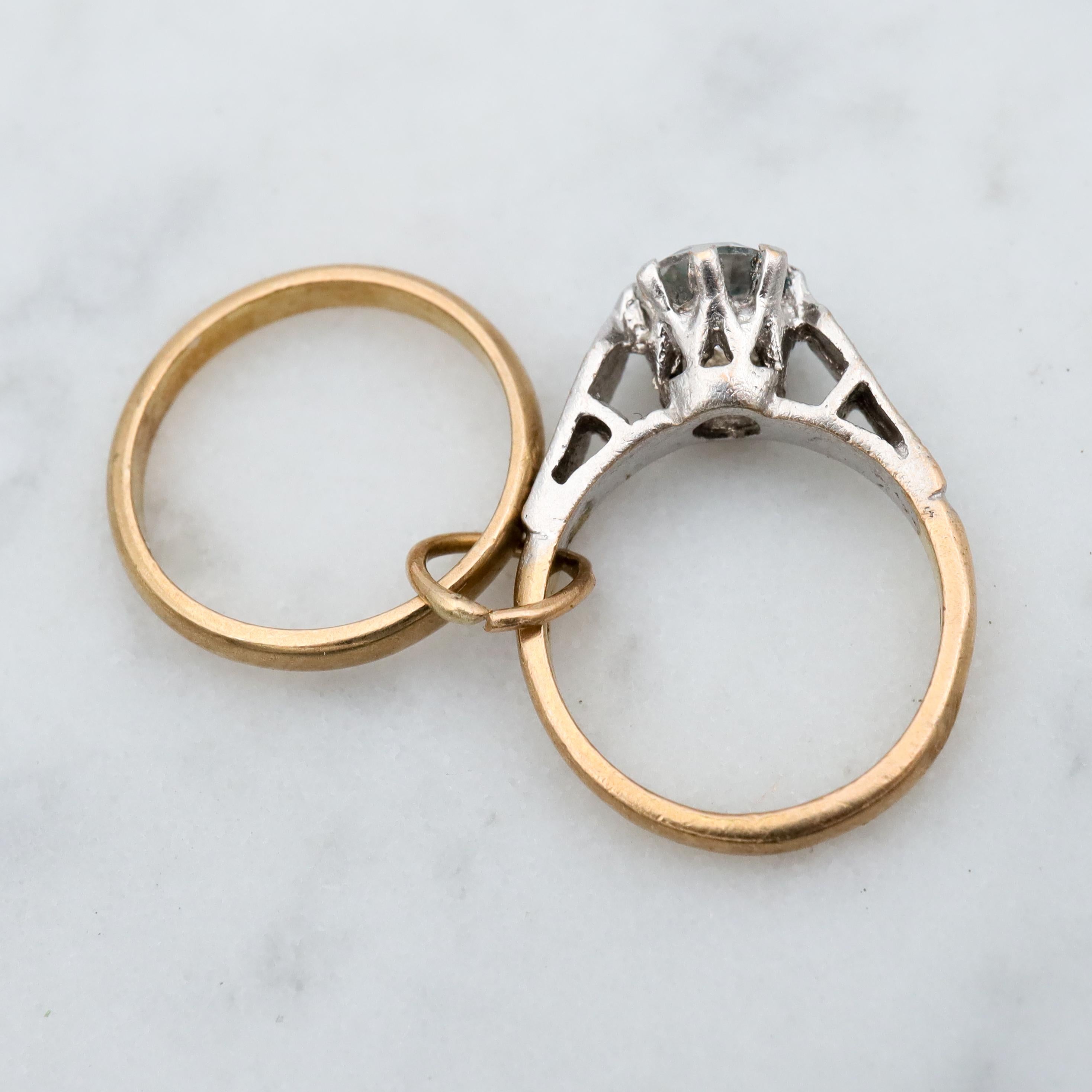 Vintage English 9k gold engagement & wedding ring charm pendant