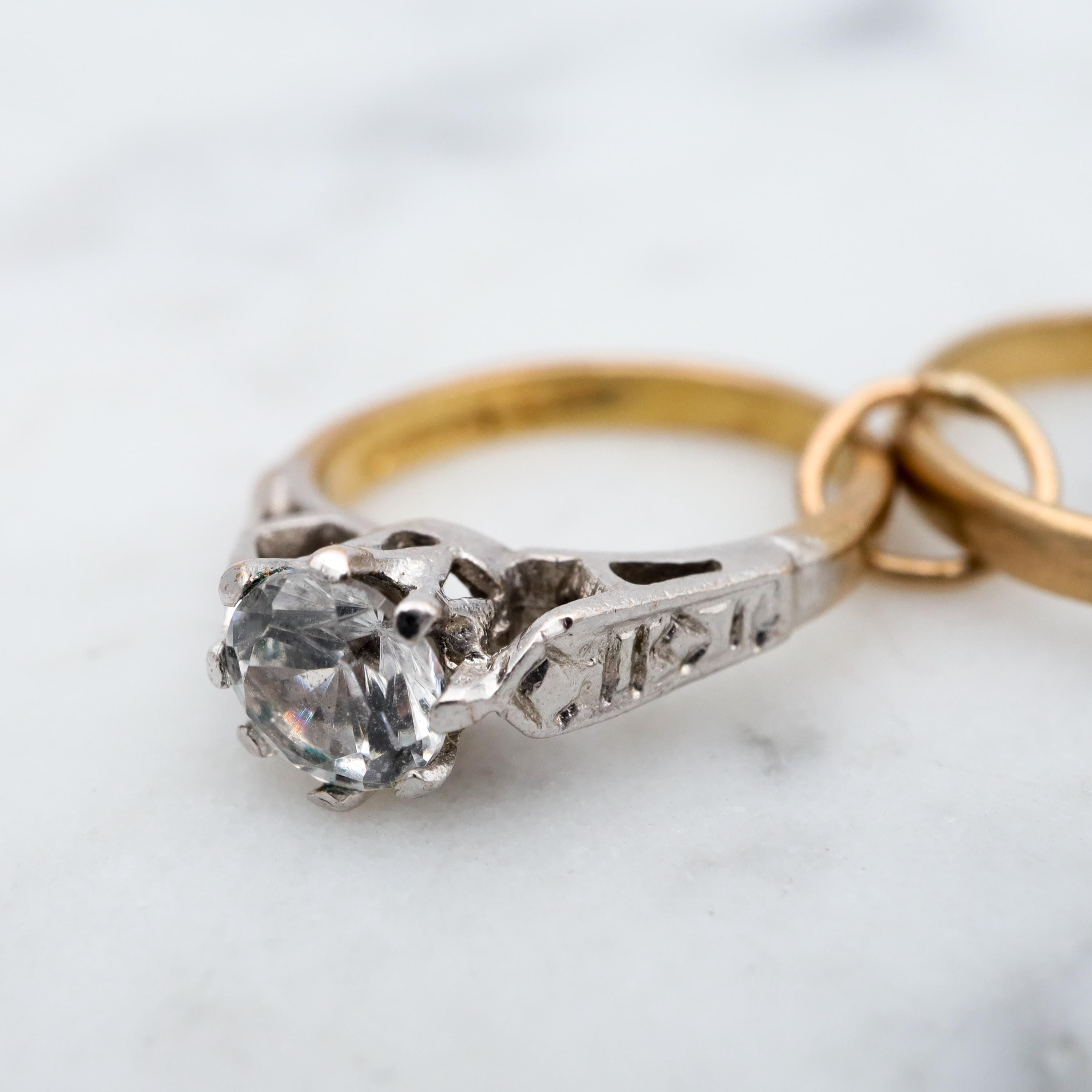 Vintage English 9k gold engagement & wedding ring charm pendant