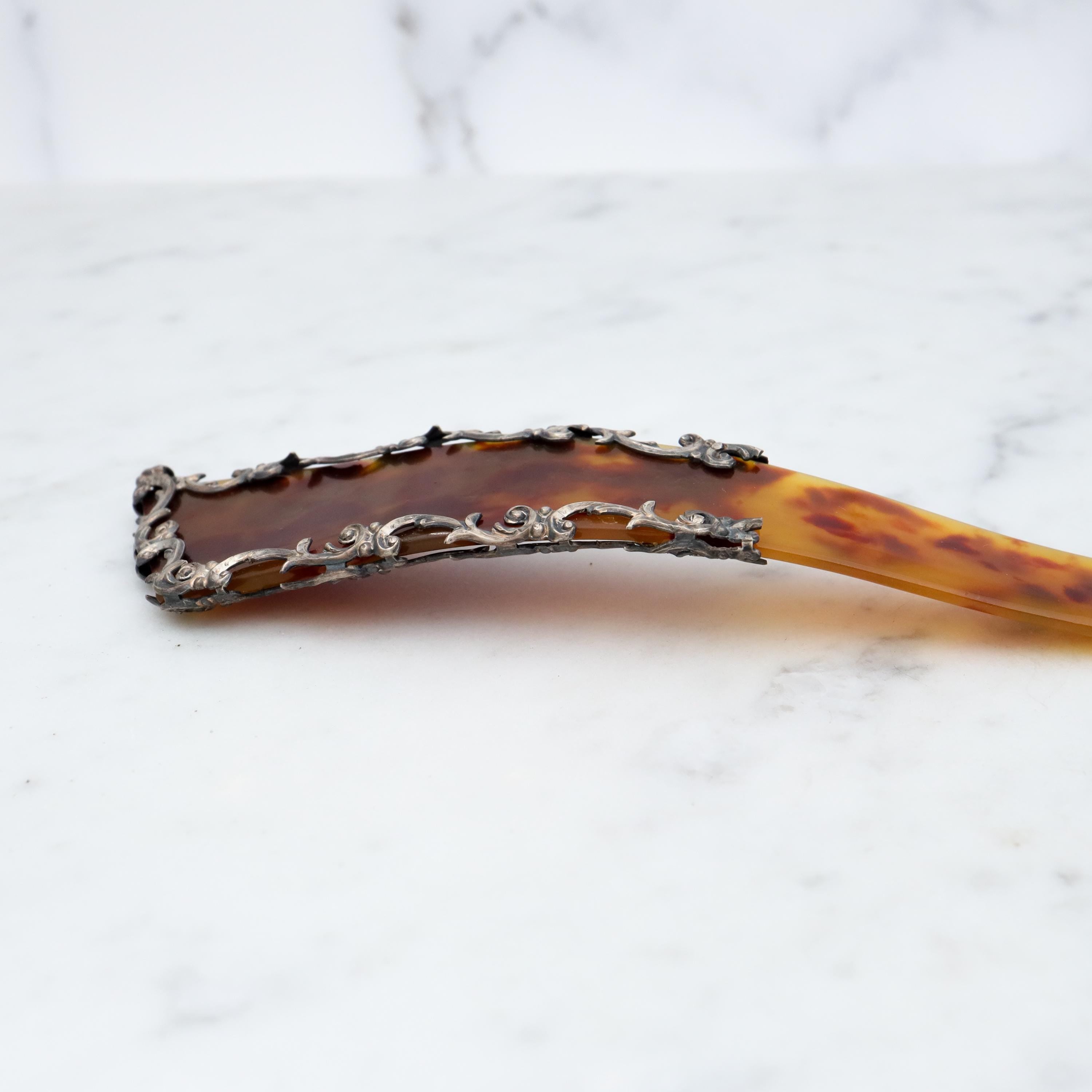 Antique Victorian faux tortoiseshell & sterling silver hair pin/comb