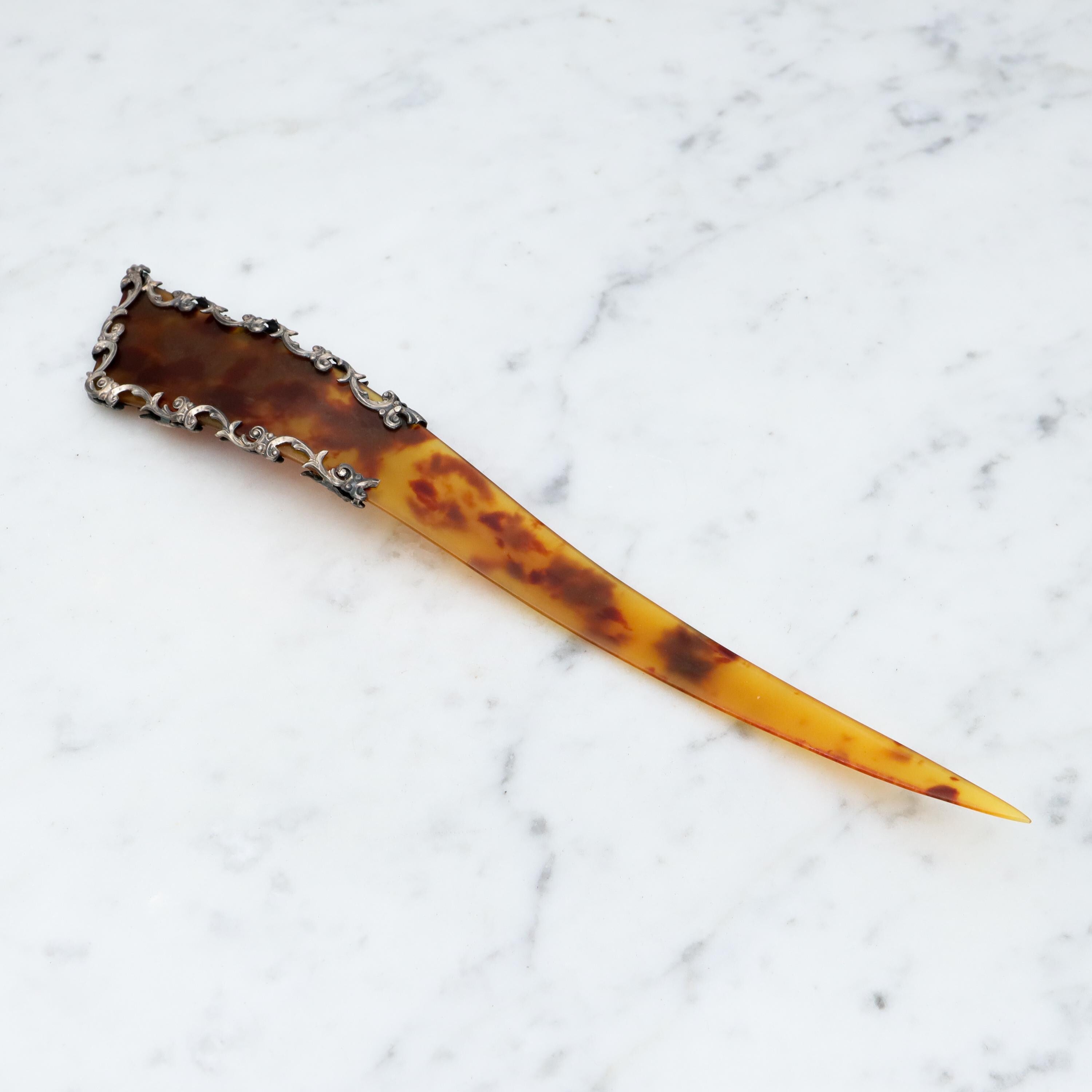Antique Victorian faux tortoiseshell & sterling silver hair pin/comb