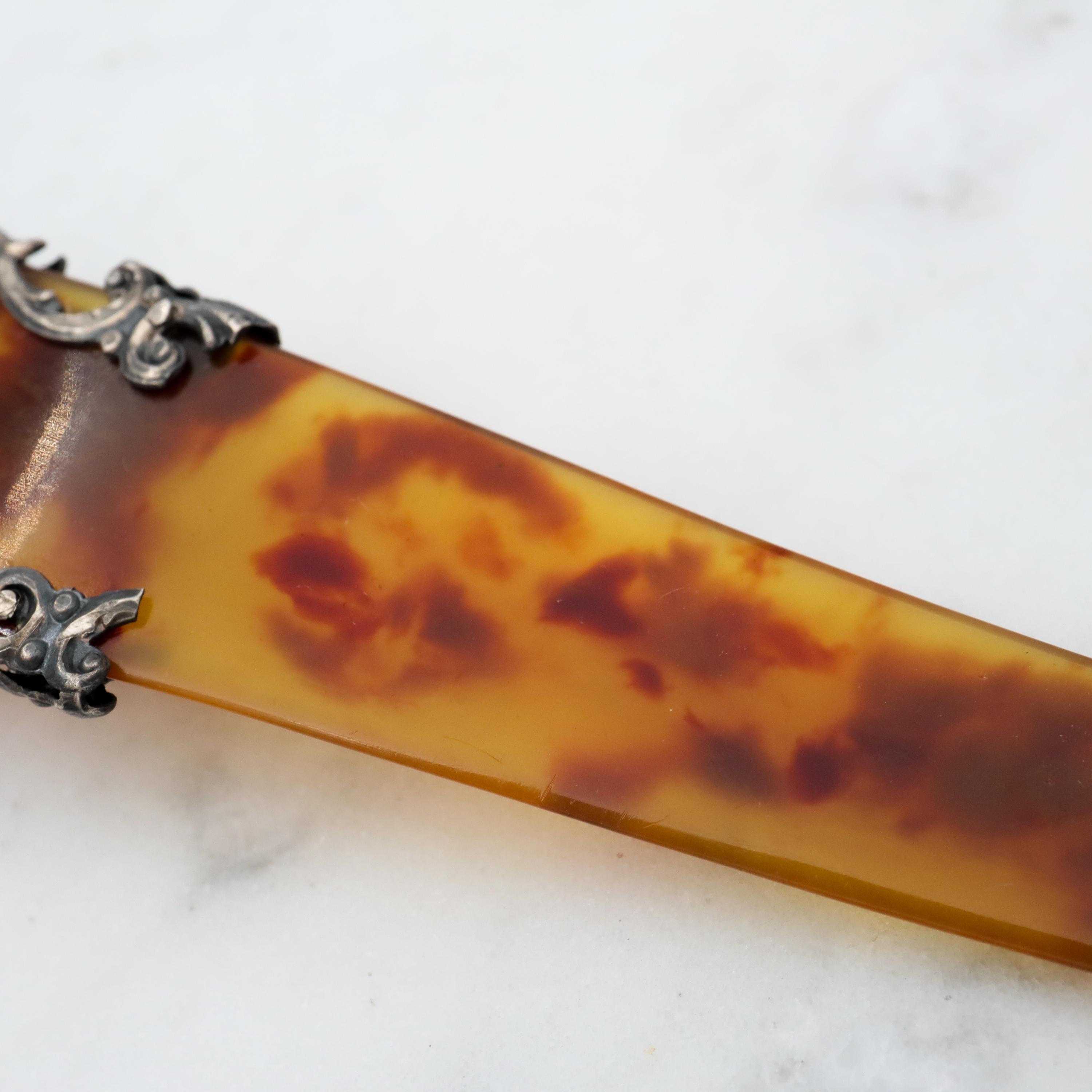 Antique Victorian faux tortoiseshell & sterling silver hair pin/comb
