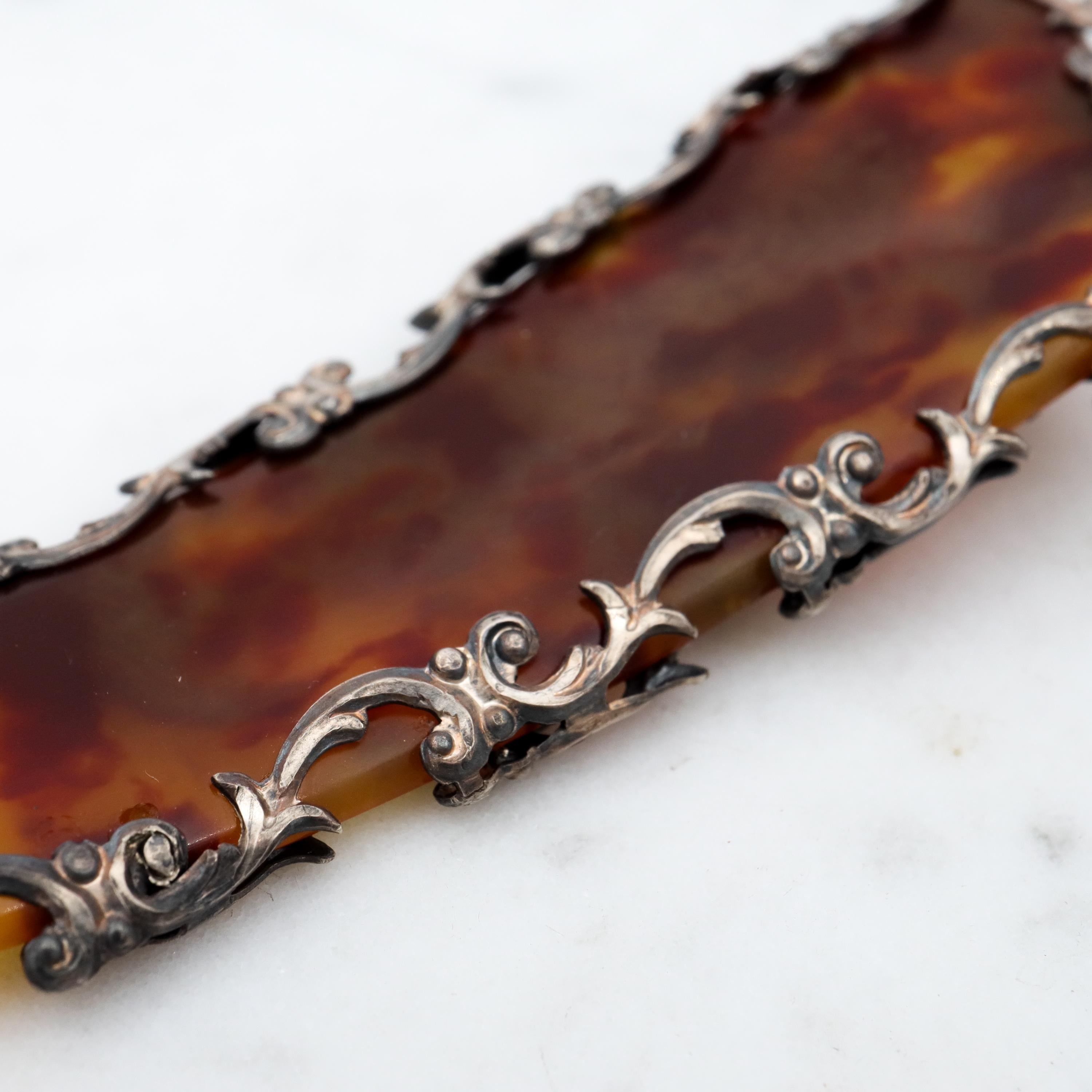 Antique Victorian faux tortoiseshell & sterling silver hair pin/comb