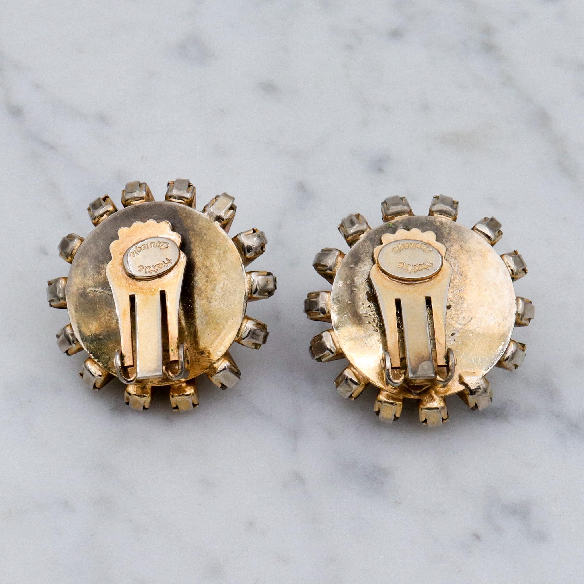 Vintage Mid Century Modern Hattie Carnegie gold plated rhinestone sunburst earrings