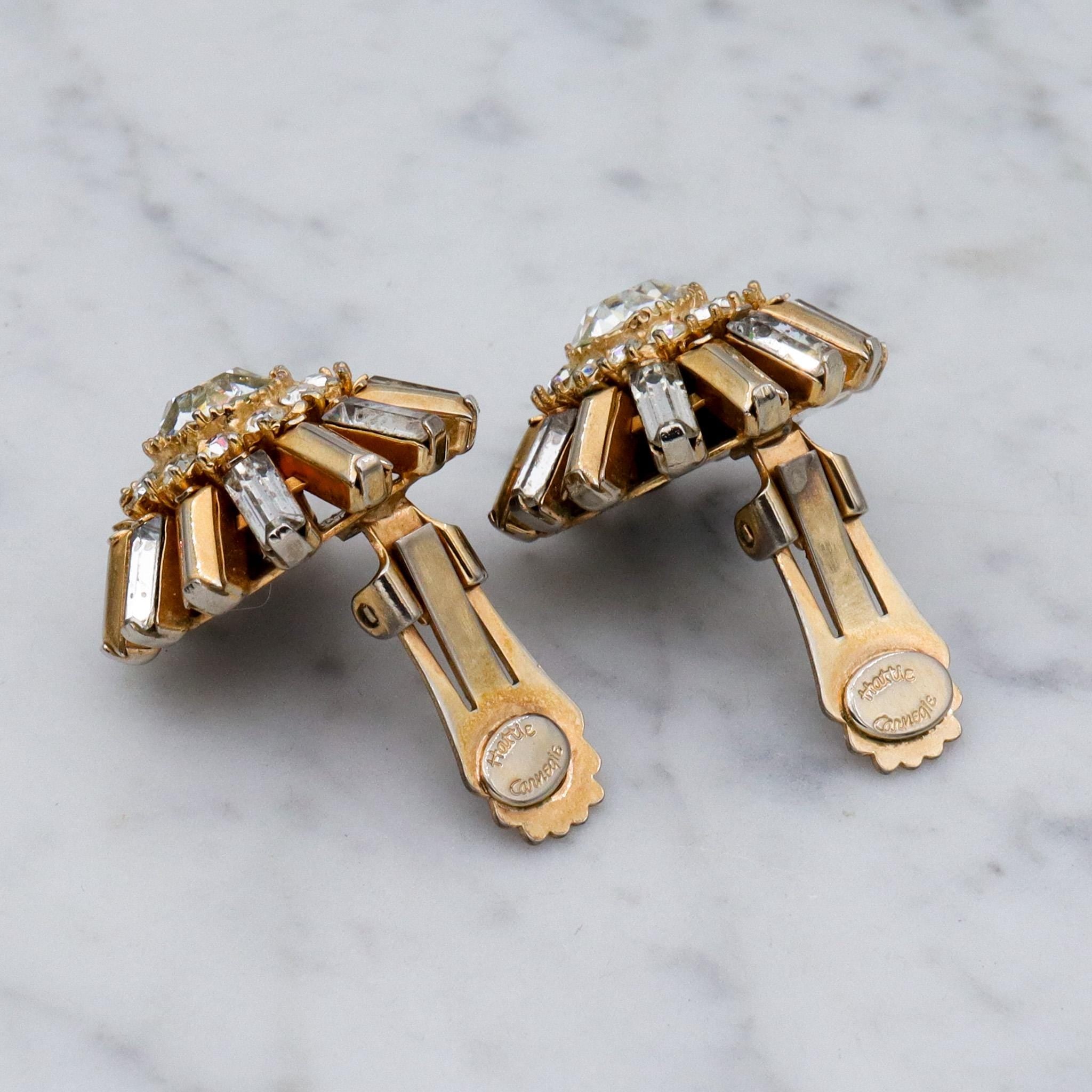 Vintage Mid Century Modern Hattie Carnegie gold plated rhinestone sunburst earrings