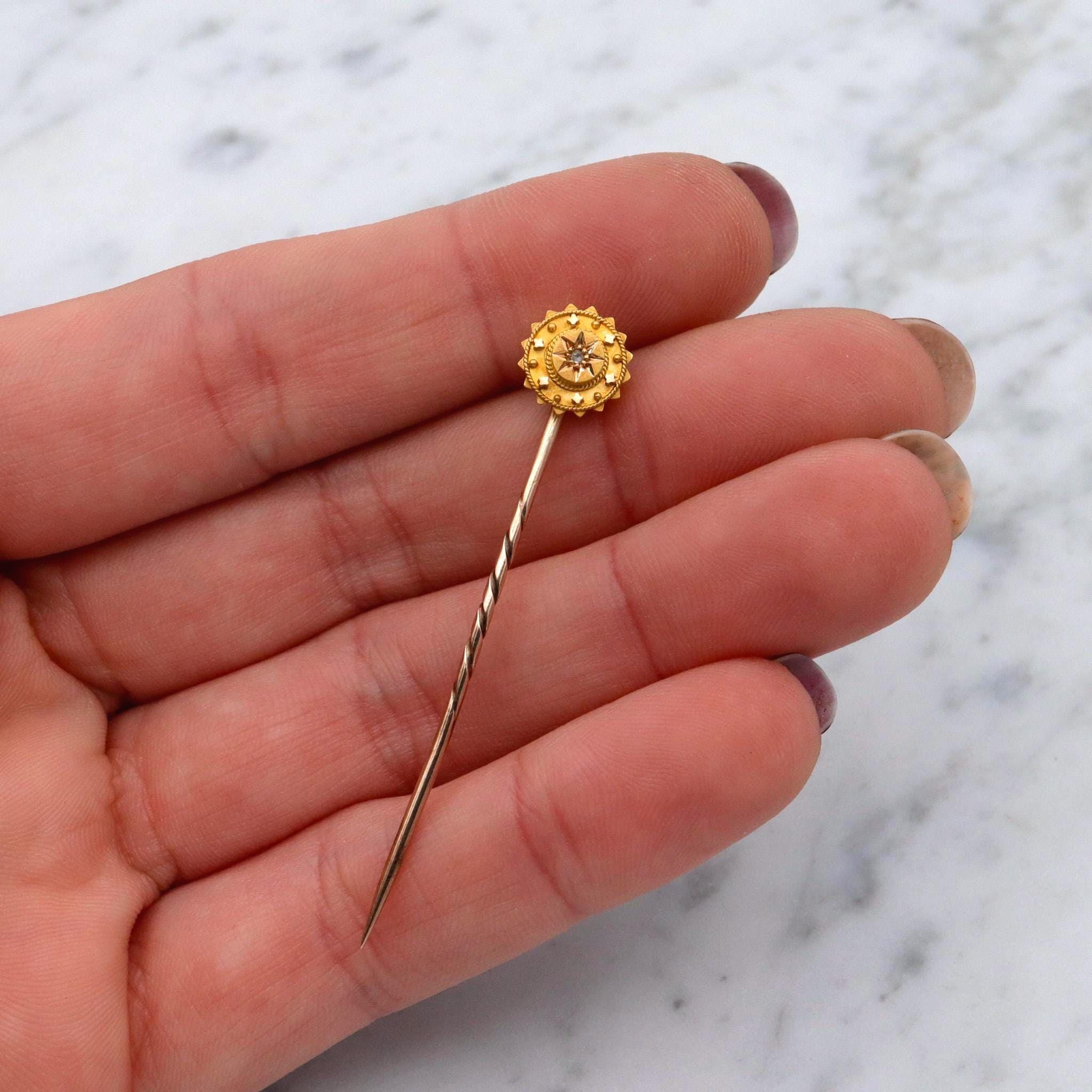 Antique Victorian 14k gold old mine cut diamond spinning starburst stick pin