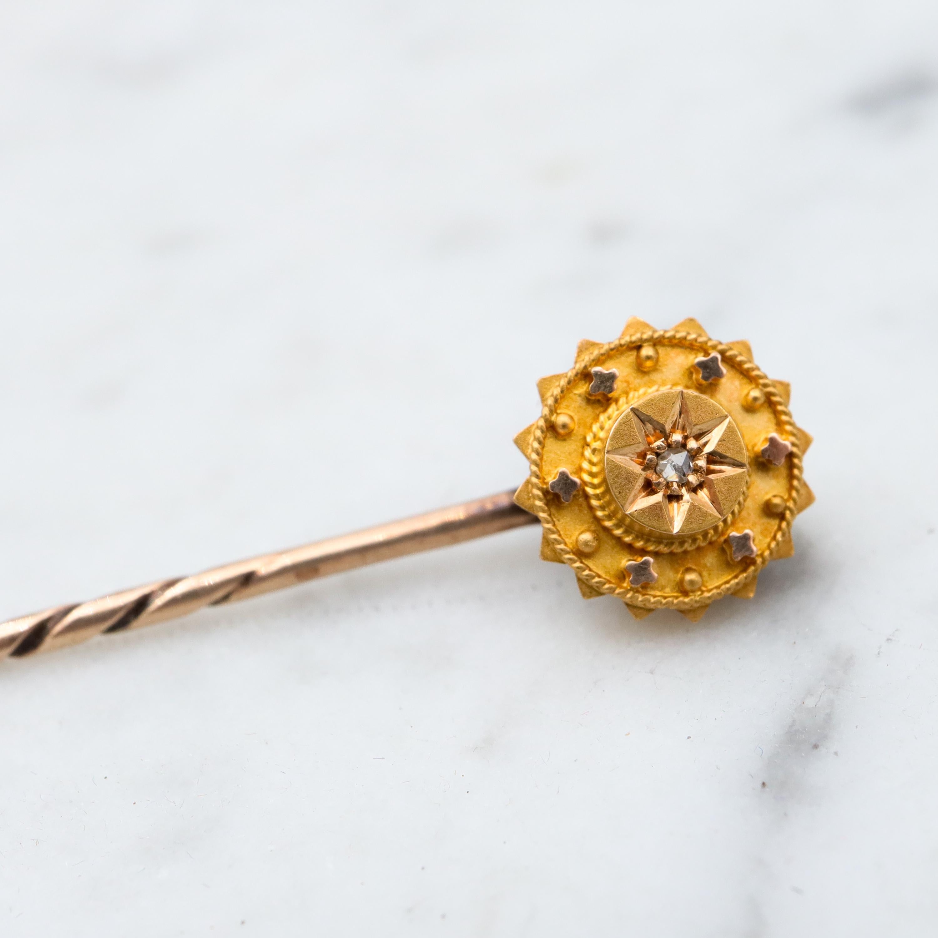 Antique Victorian 14k gold old mine cut diamond spinning starburst stick pin