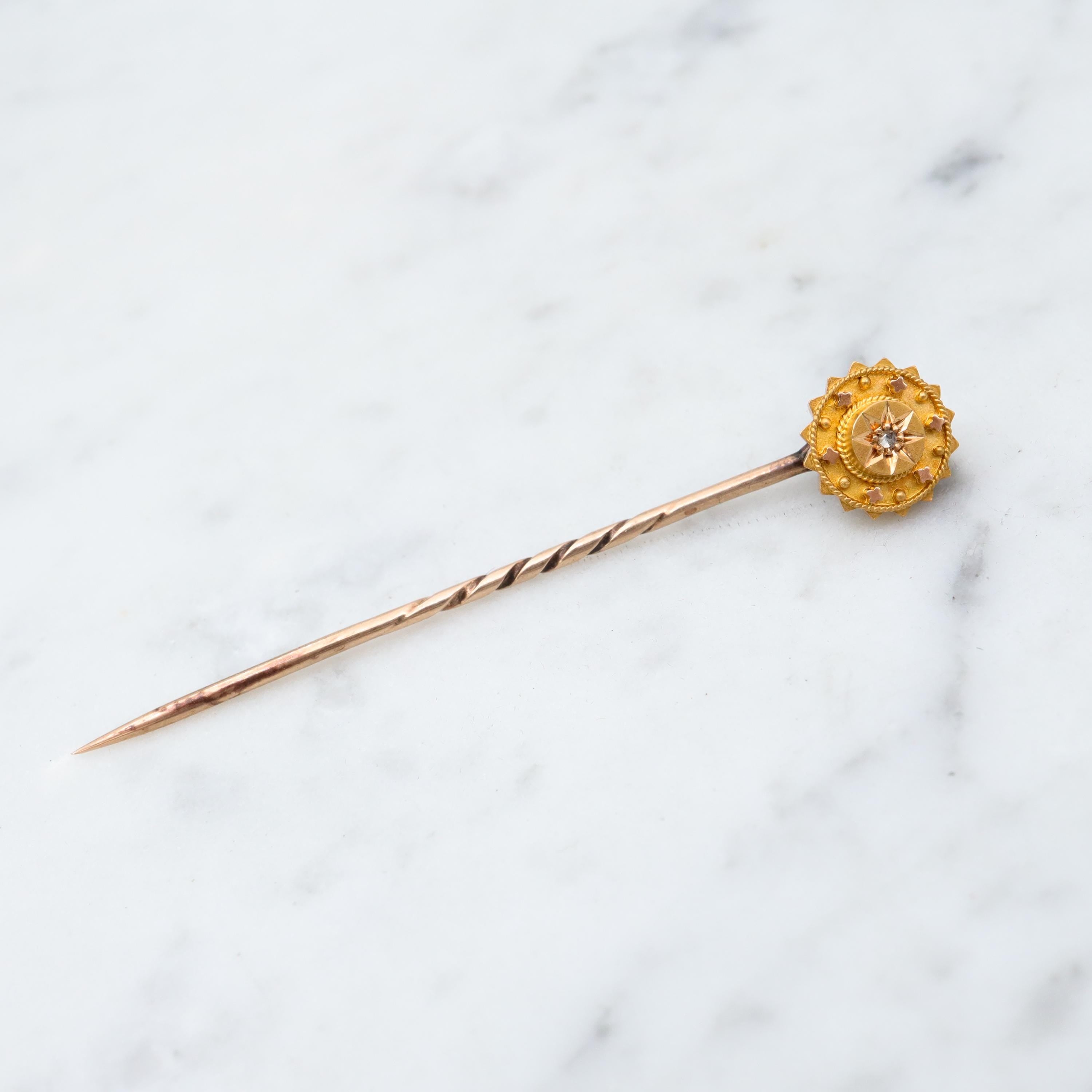 Antique Victorian 14k gold old mine cut diamond spinning starburst stick pin