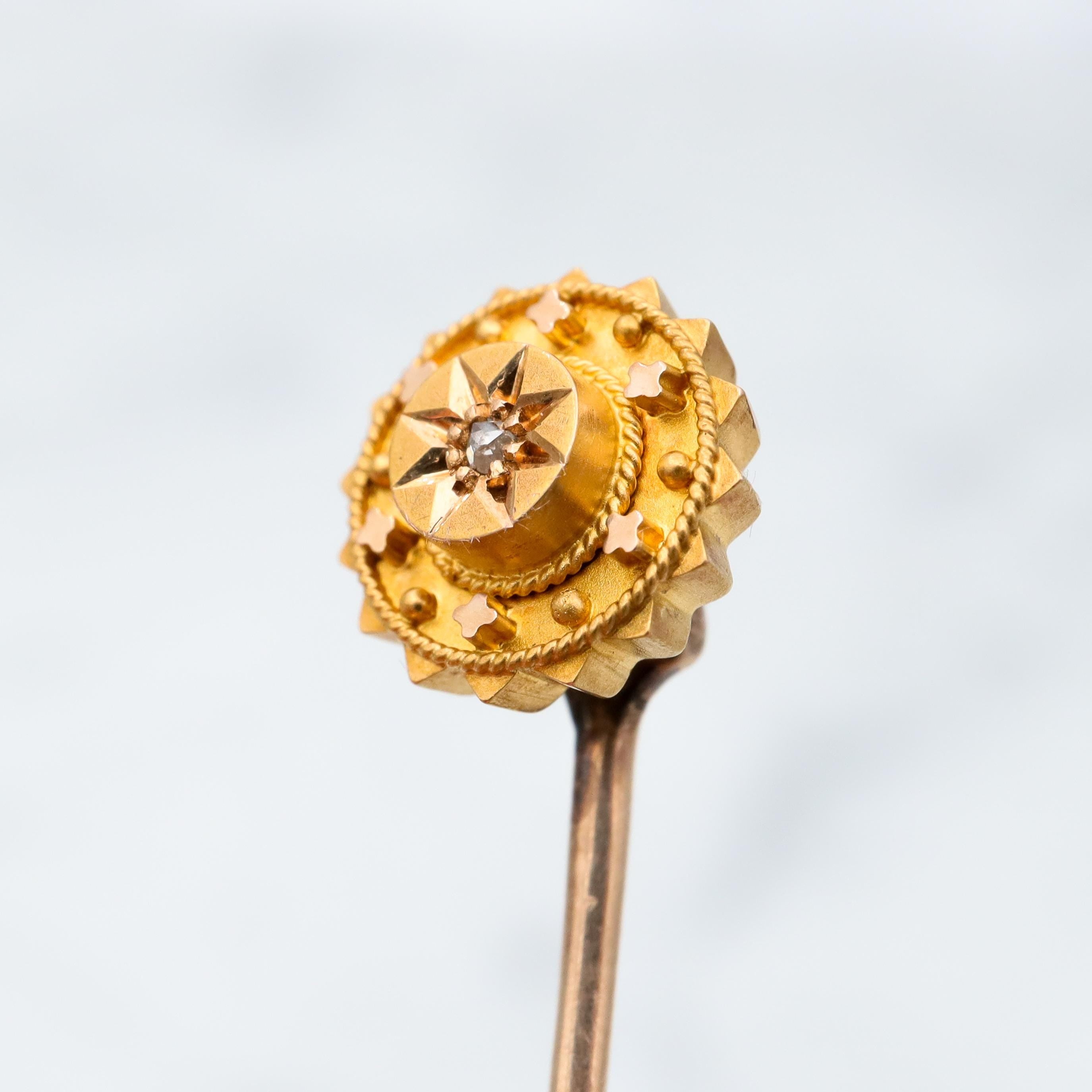 Antique Victorian 14k gold old mine cut diamond spinning starburst stick pin