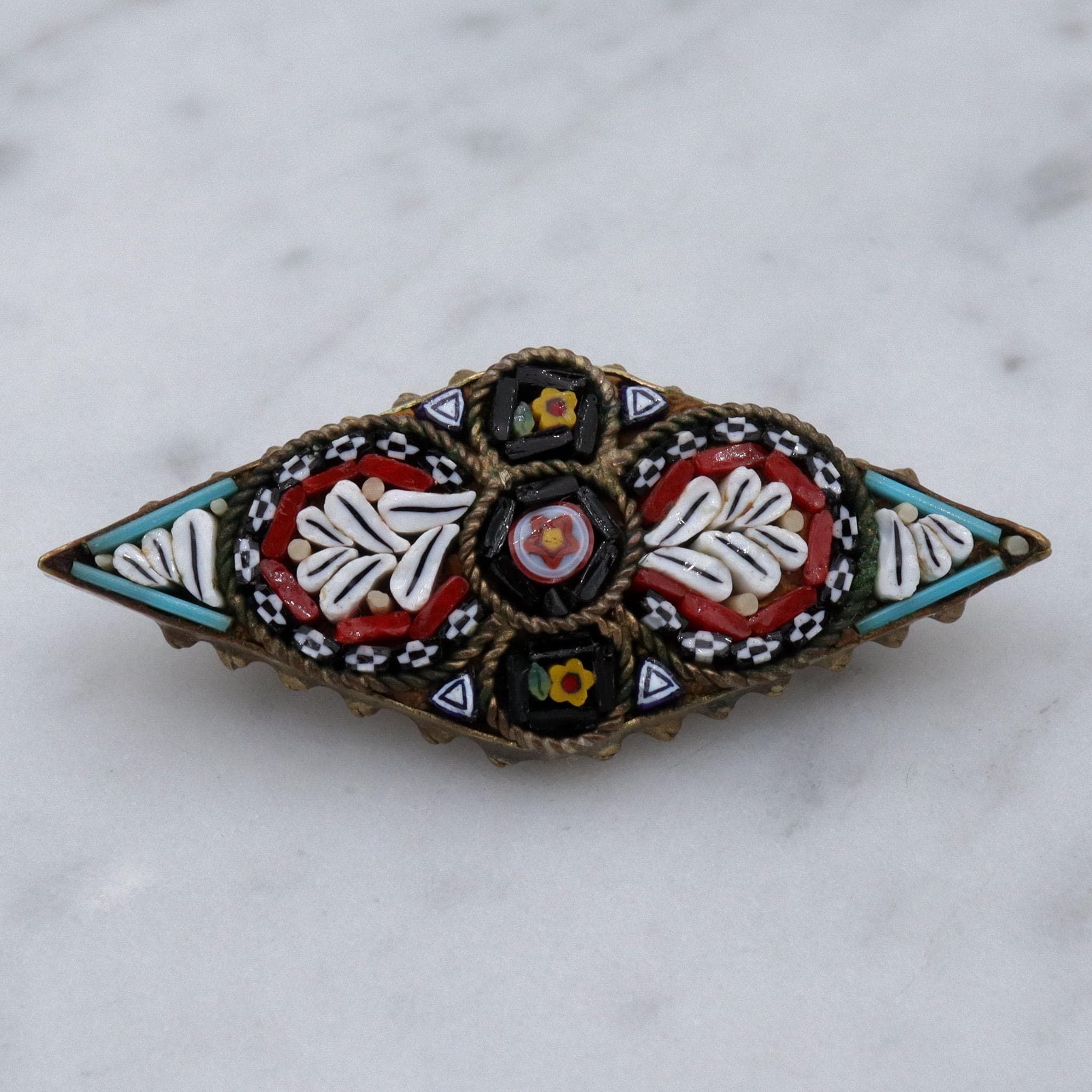 Antique Italian micro mosaic brooch