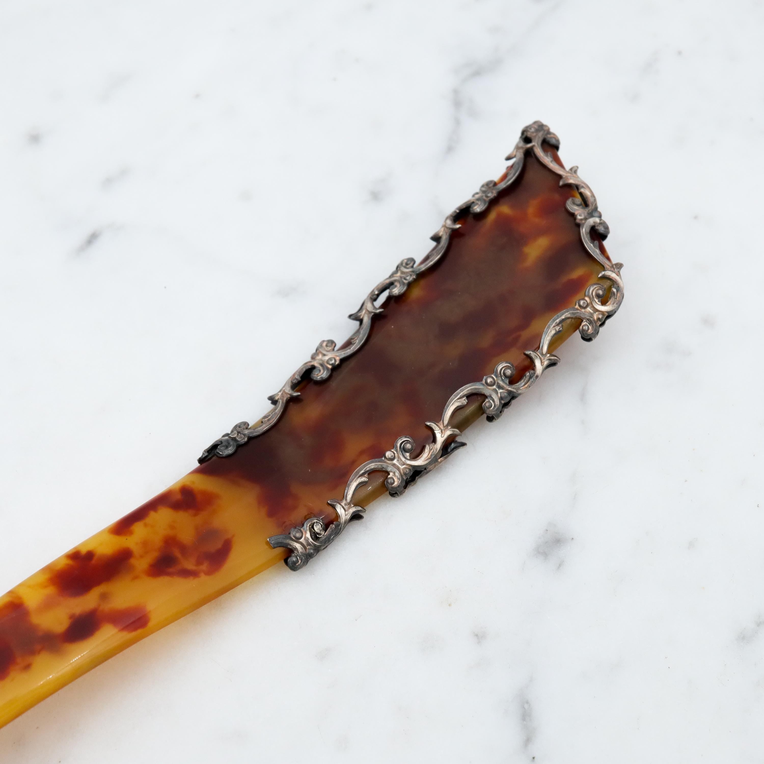 Antique Victorian faux tortoiseshell & sterling silver hair pin/comb