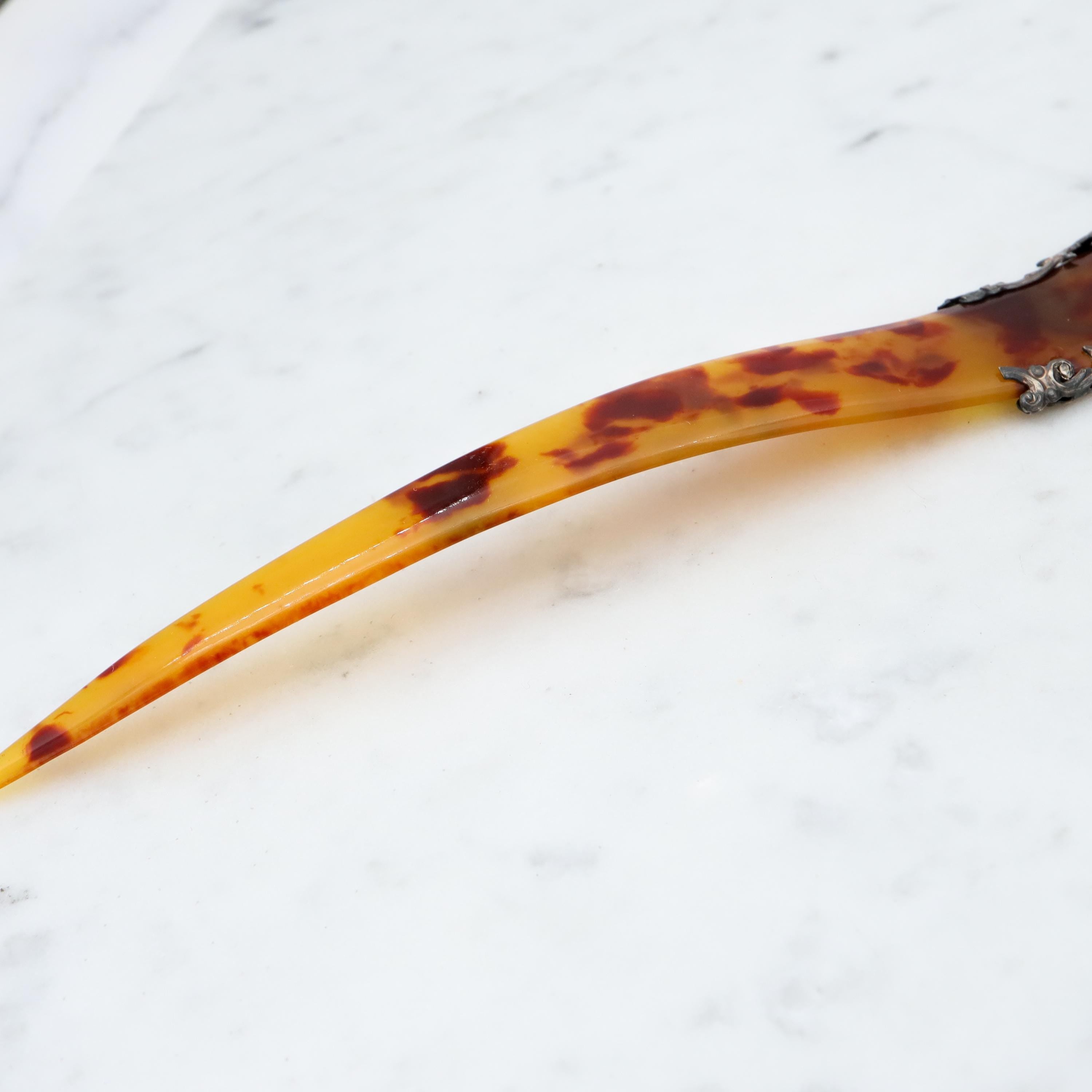 Antique Victorian faux tortoiseshell & sterling silver hair pin/comb