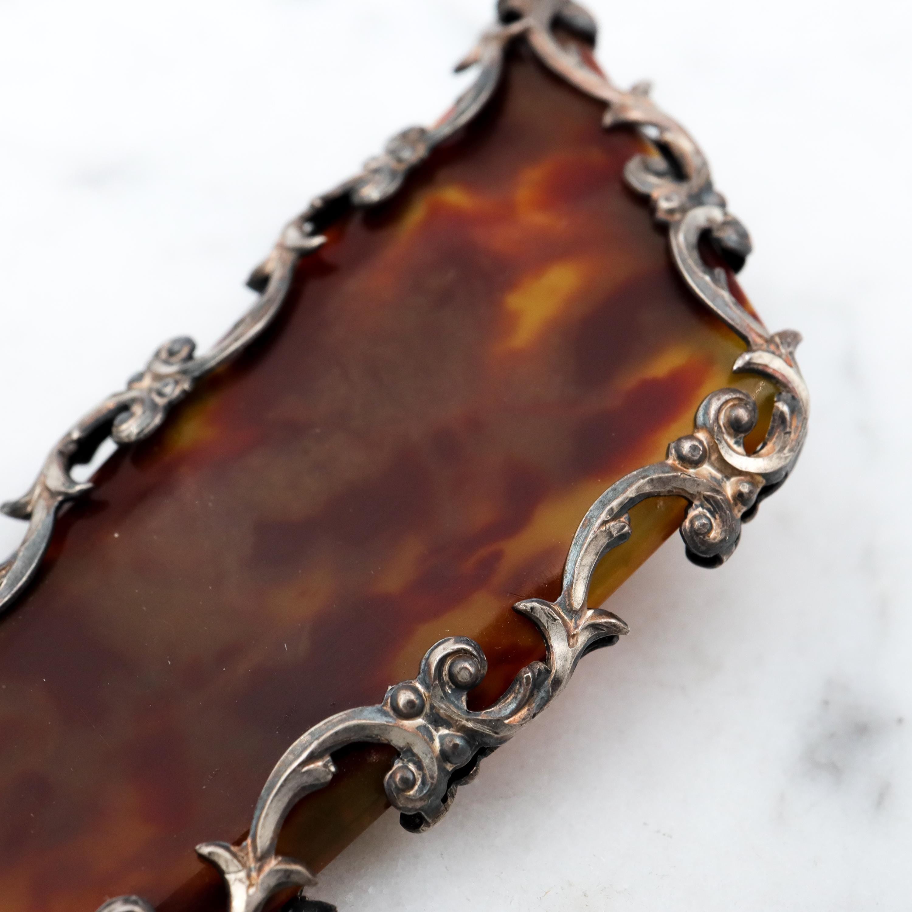 Antique Victorian faux tortoiseshell & sterling silver hair pin/comb