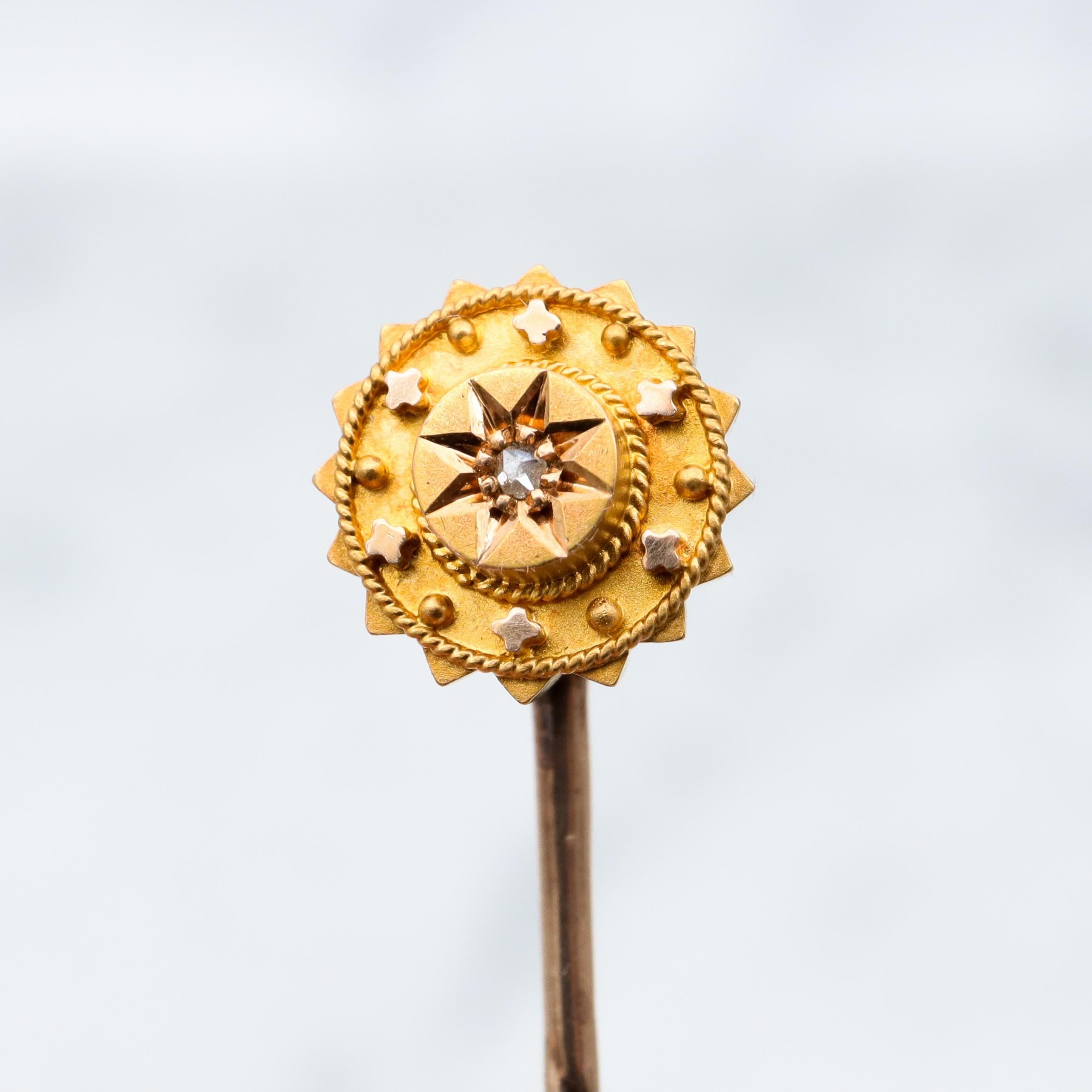 Antique Victorian 14k gold old mine cut diamond spinning starburst stick pin
