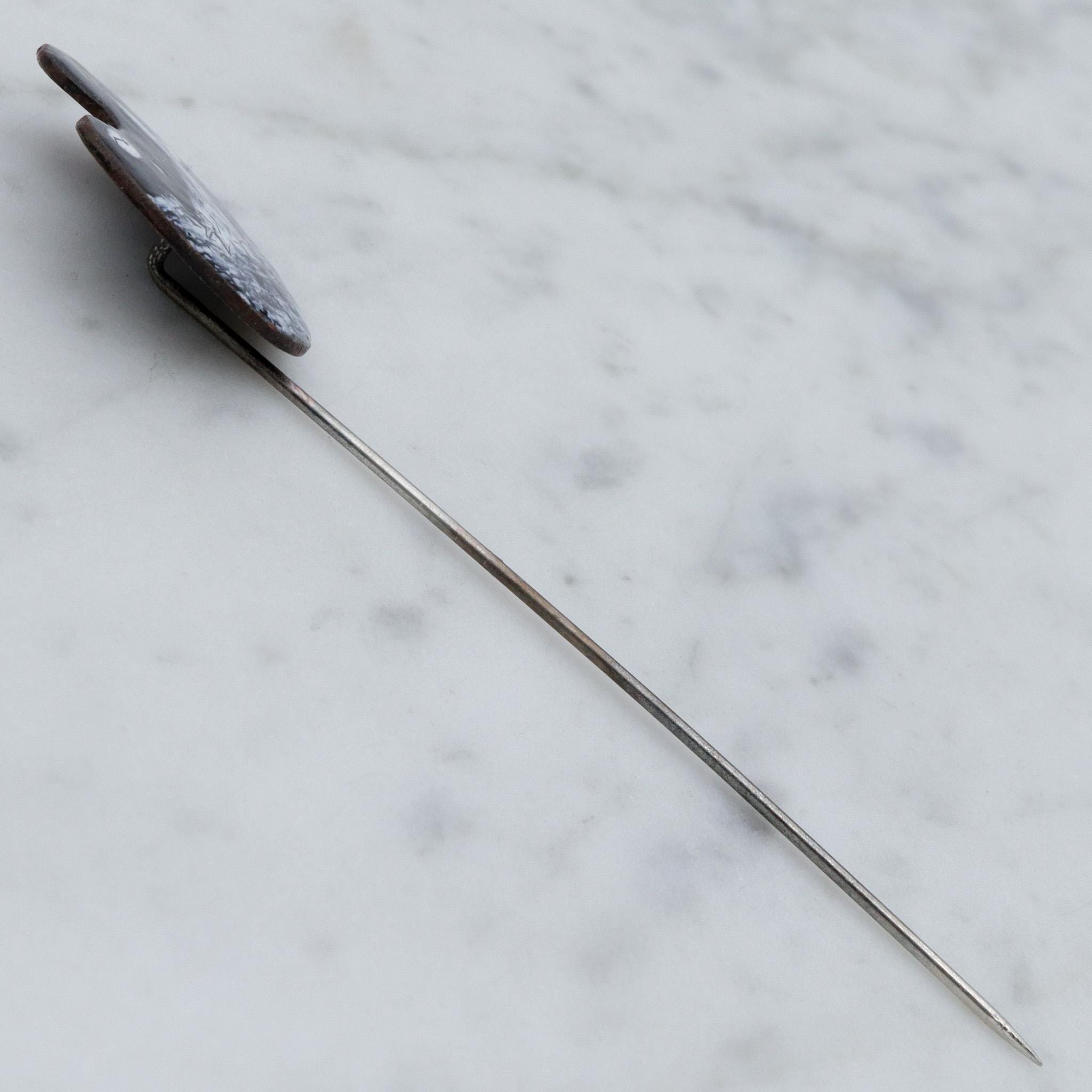 Mid Century Modern hand enameled copper plaque stick pin