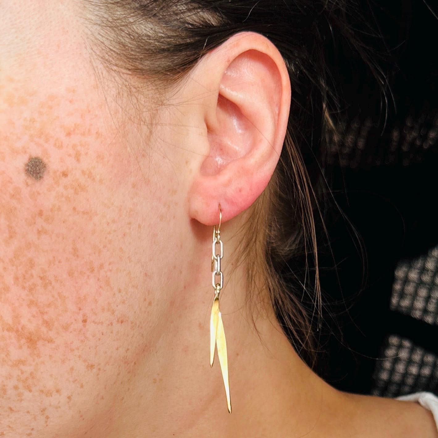 Retro gold plated sterling silver feather drop earrings