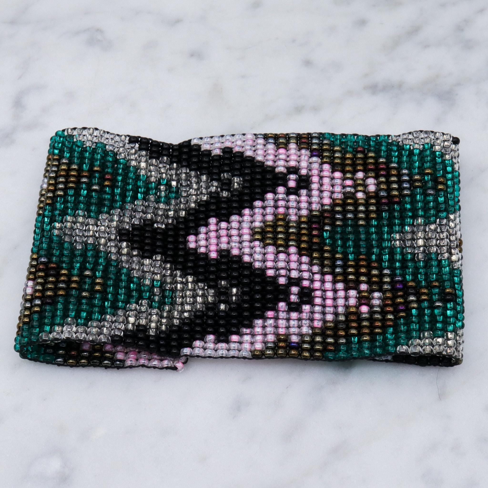 Retro chevron seed bead wide bracelet
