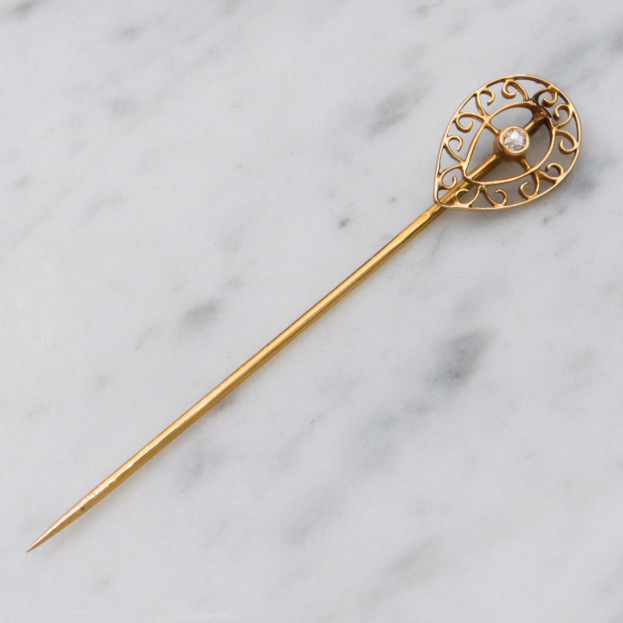 Antique Victorian 14k gold old european cut diamond stick pin