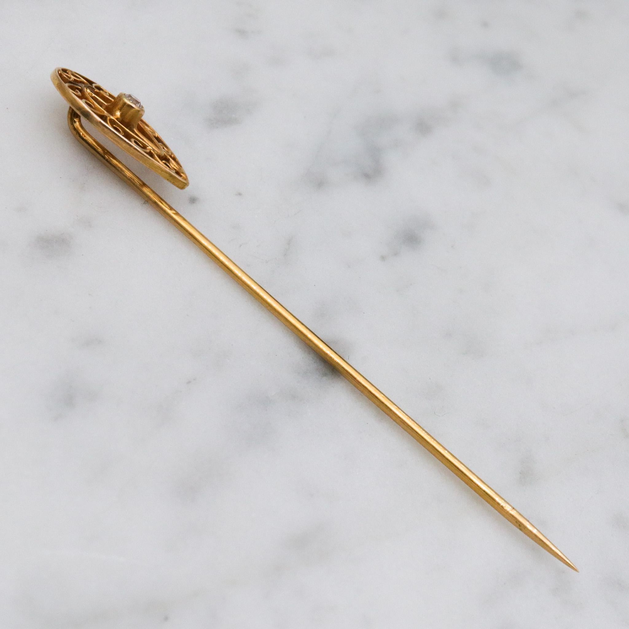 Antique Victorian 14k gold old european cut diamond stick pin
