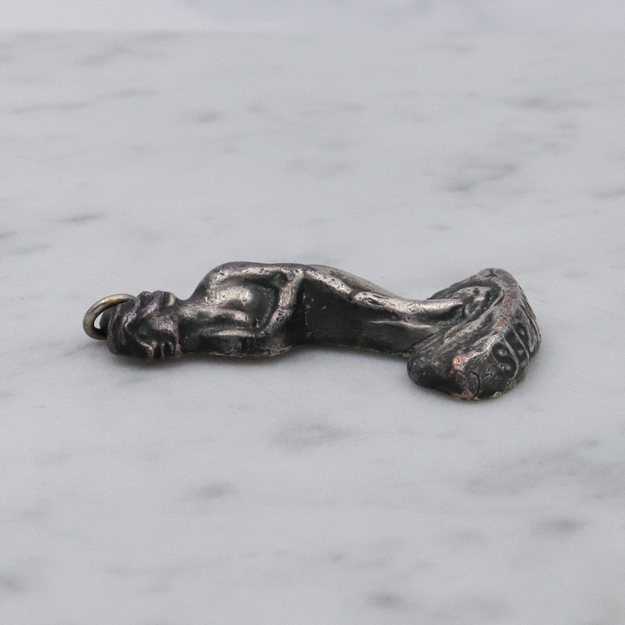 Rare Antique silver plated "September Mourn" statue charm pendant