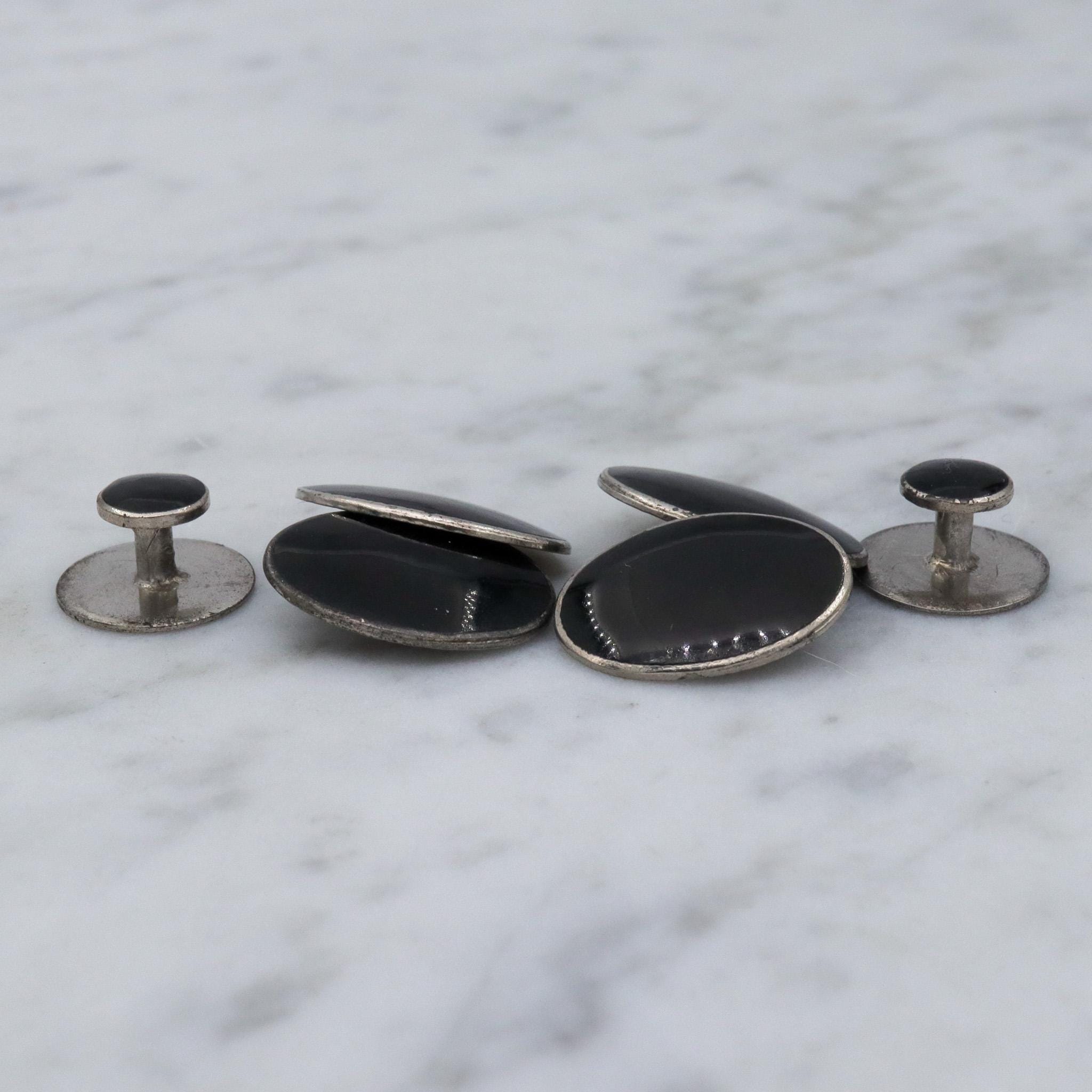 Vintage sterling silver enamel cuff links and button stud set