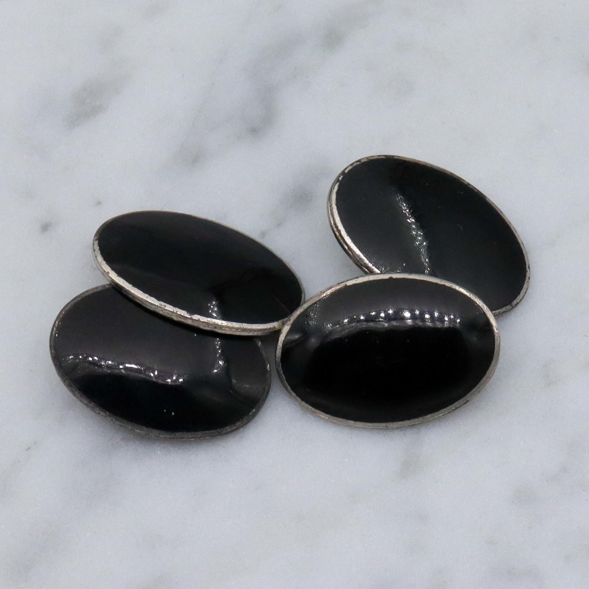 Vintage sterling silver enamel cuff links and button stud set