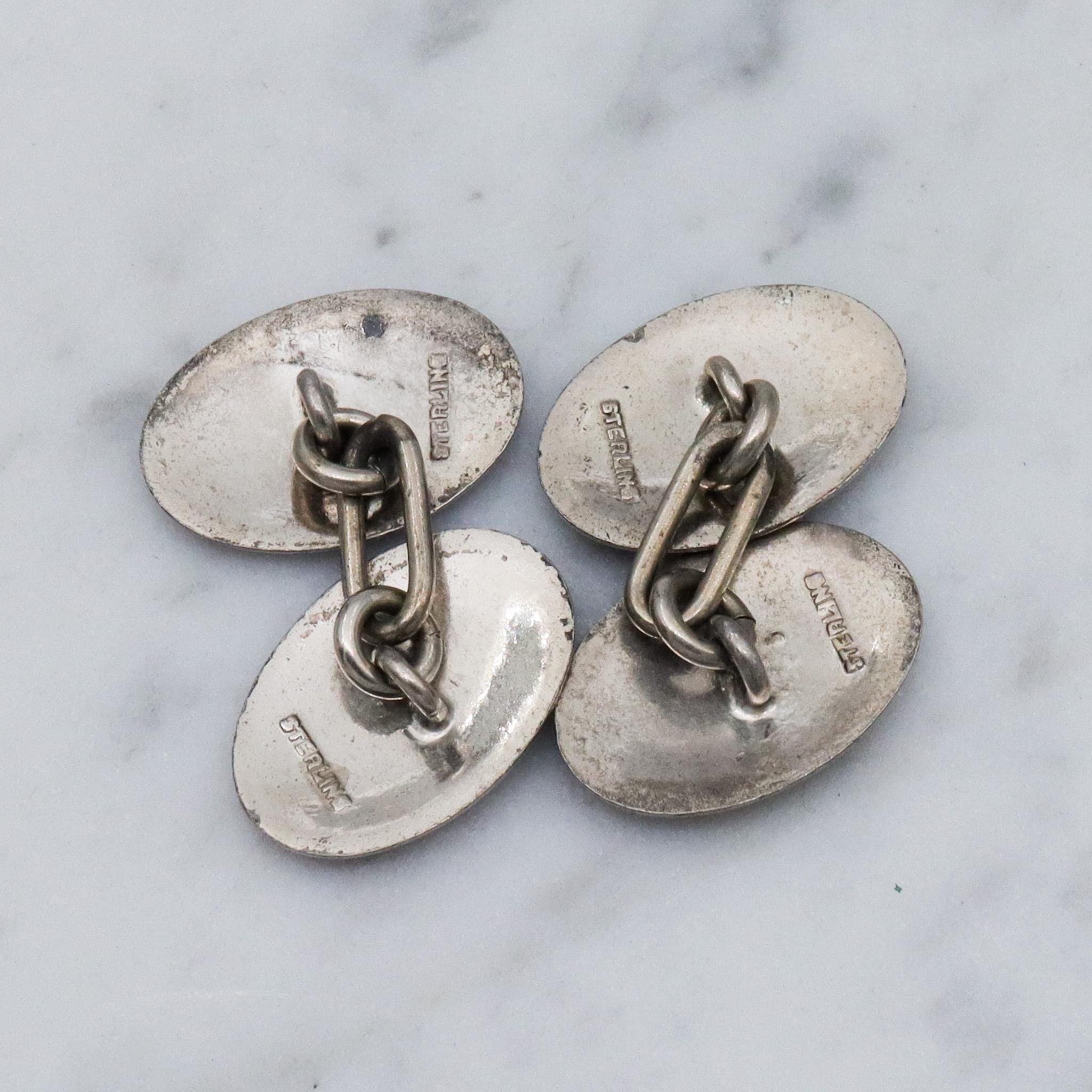 Vintage sterling silver enamel cuff links and button stud set