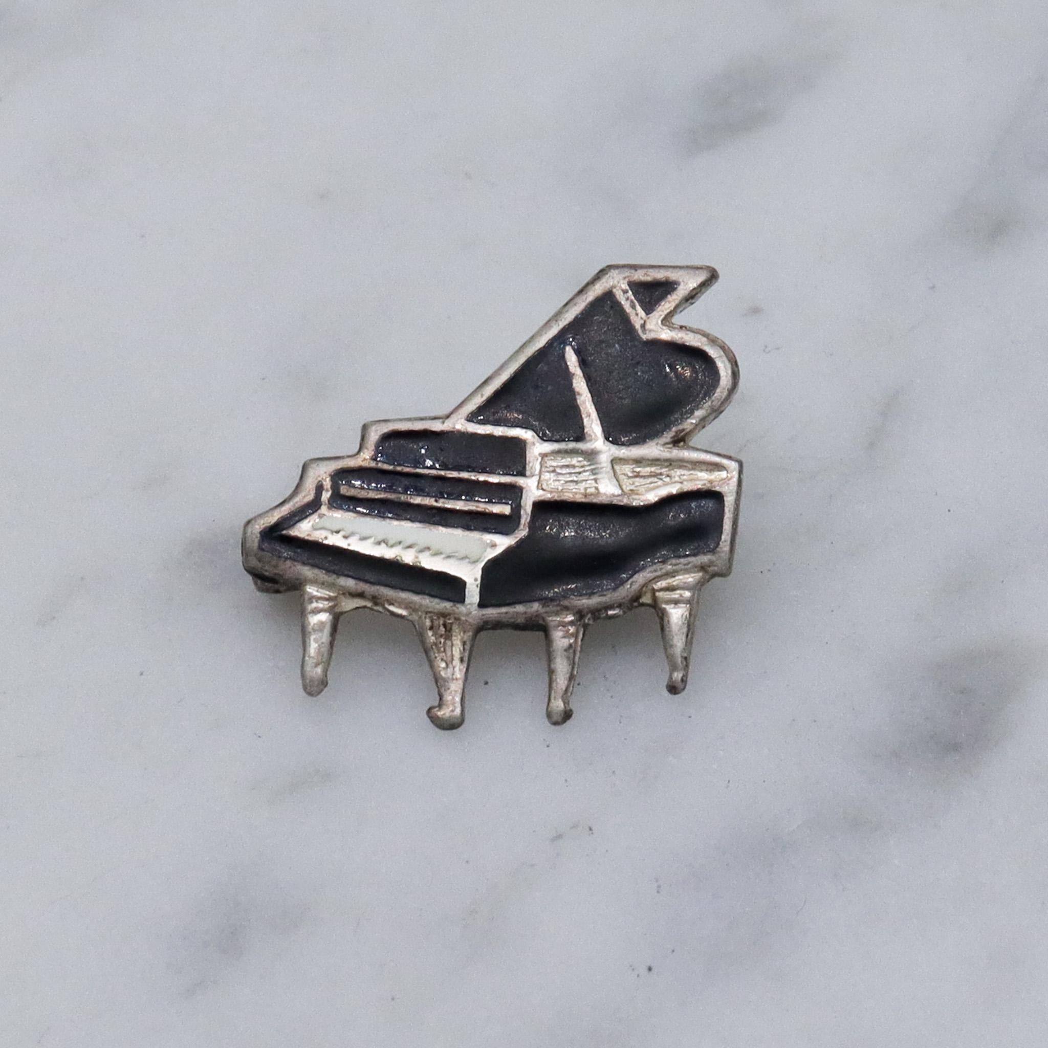 Vintage sterling silver grand piano enamel pin