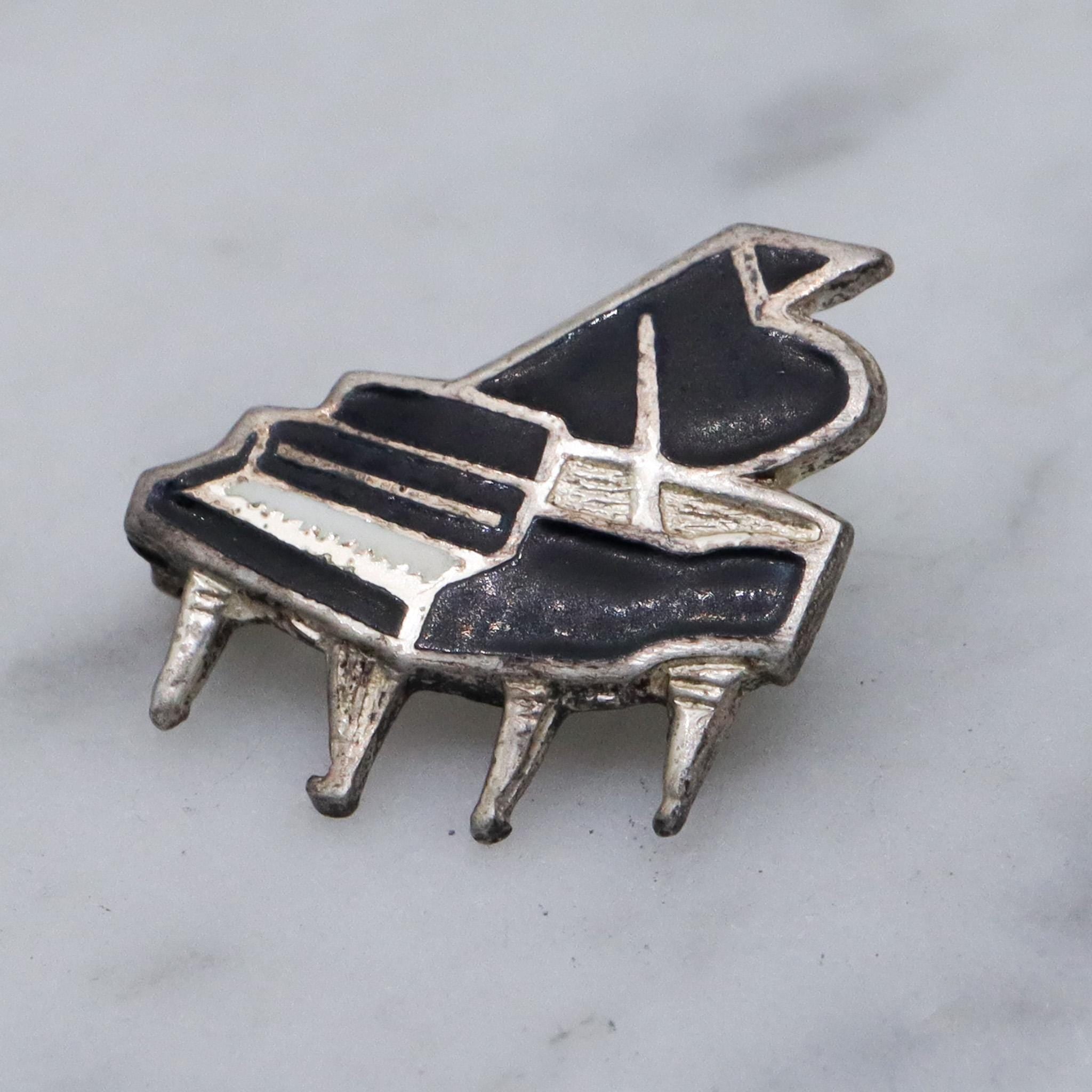 Vintage sterling silver grand piano enamel pin