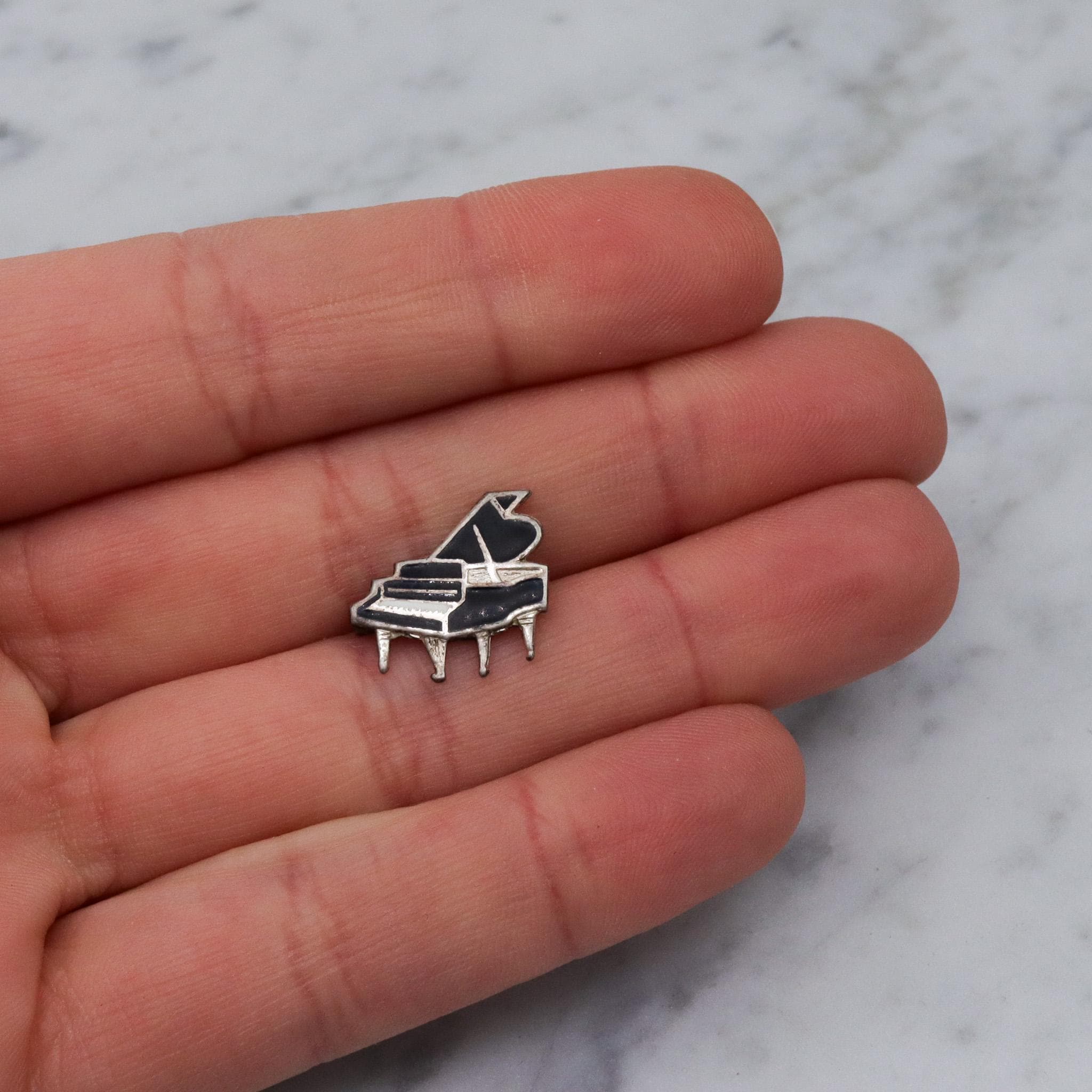 Vintage sterling silver grand piano enamel pin