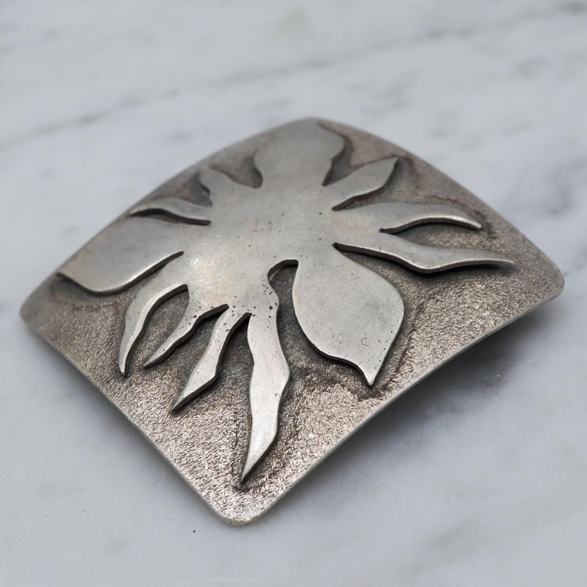 Vintage sterling silver Modernist artist square brooch with organic abstract design