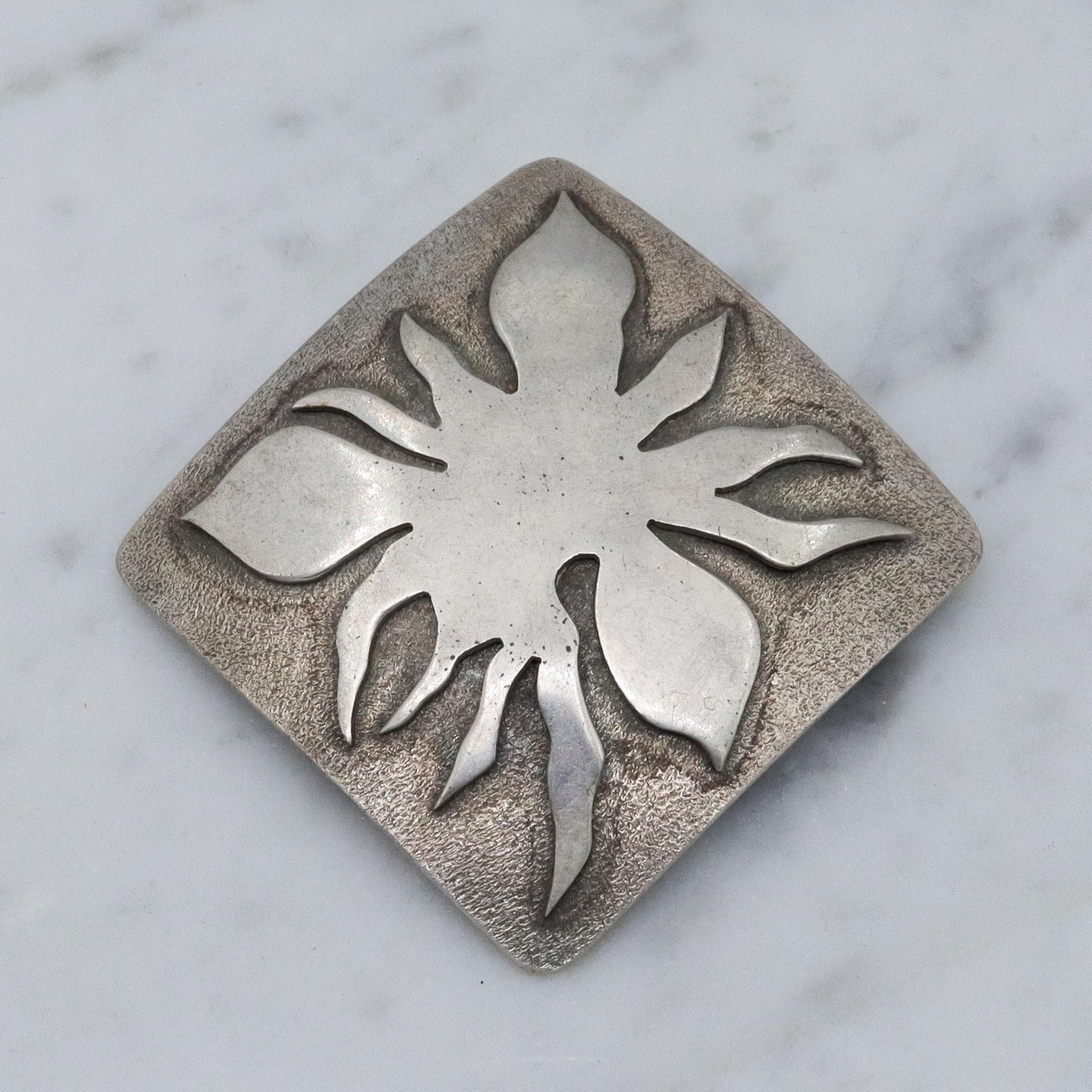 Vintage sterling Modernist artist square brooch/pendant with organic abstract design