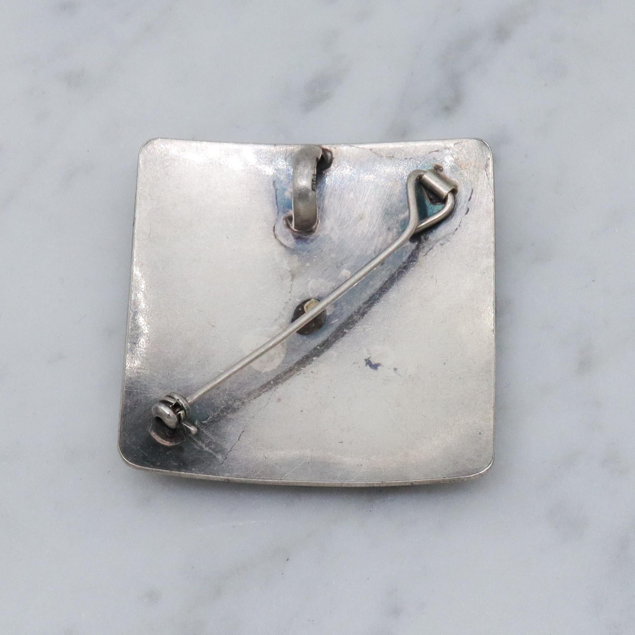 Vintage sterling silver Modernist artist square brooch with organic abstract design
