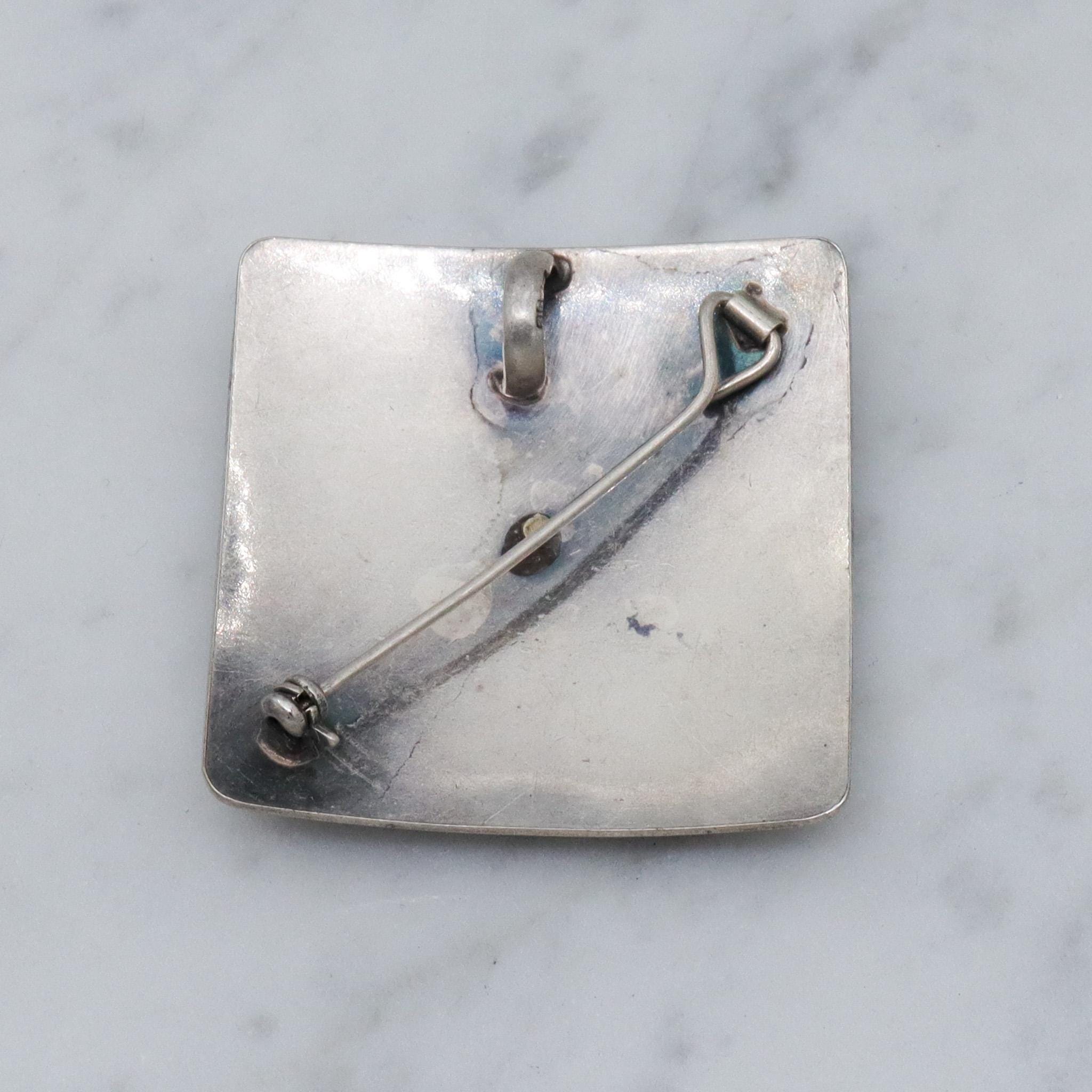 Vintage sterling Modernist artist square brooch/pendant with organic abstract design