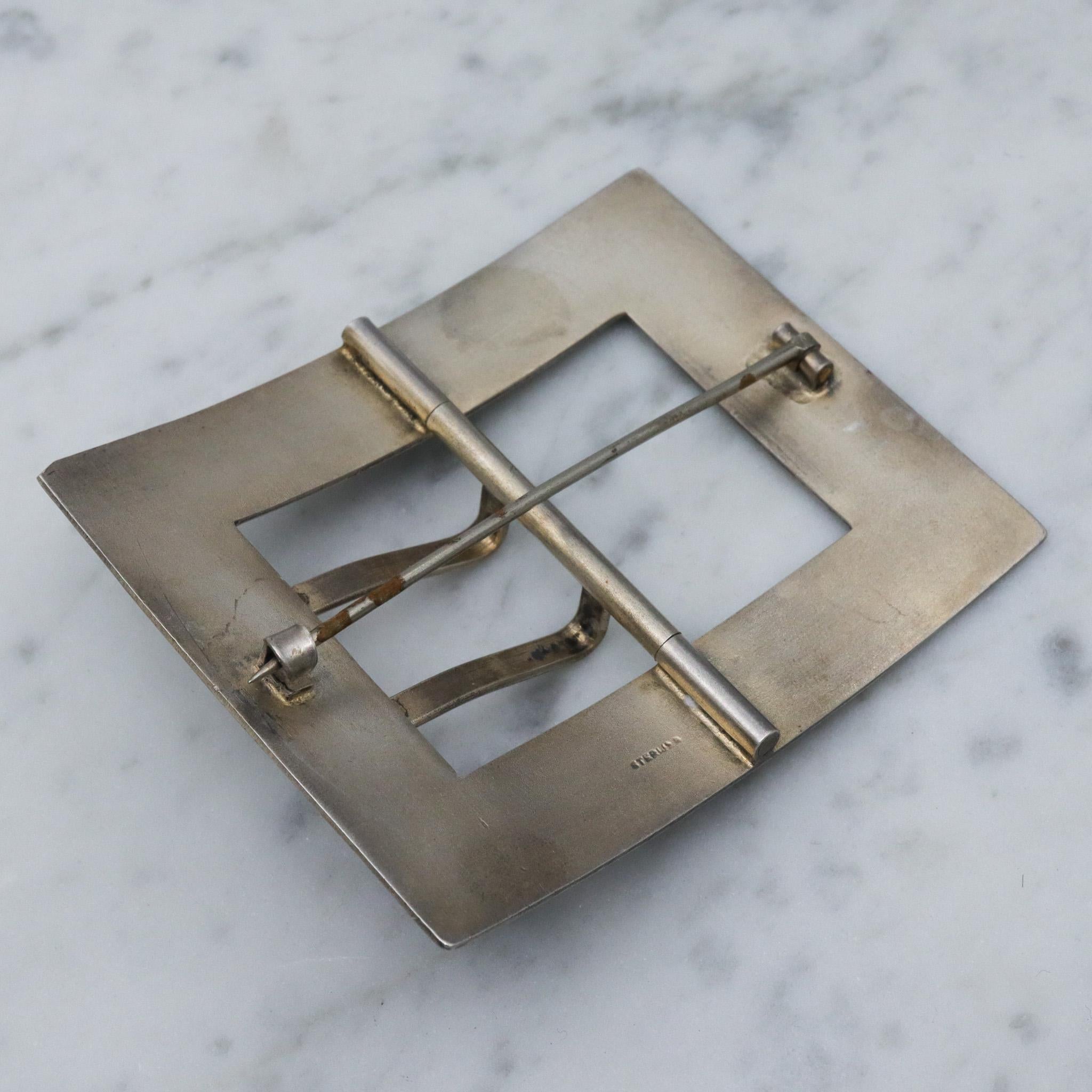 Antique Edwardian sterling silver and black enamel buckle brooch