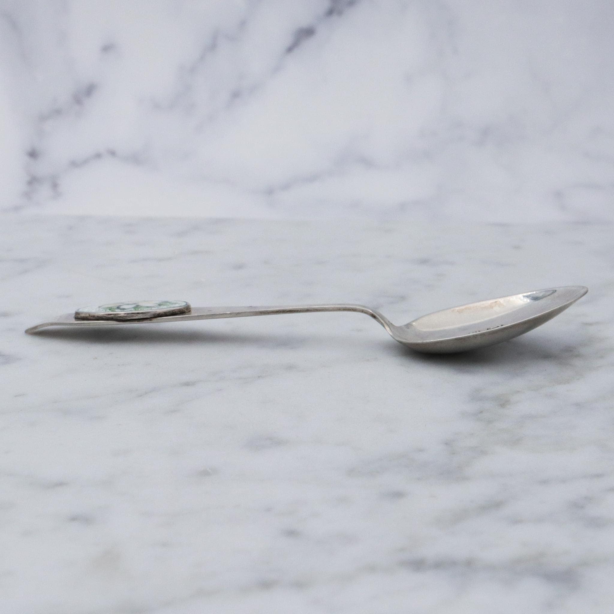 Antique sterling silver hand painted guilloche enamel flower new orleans souvenir spoon