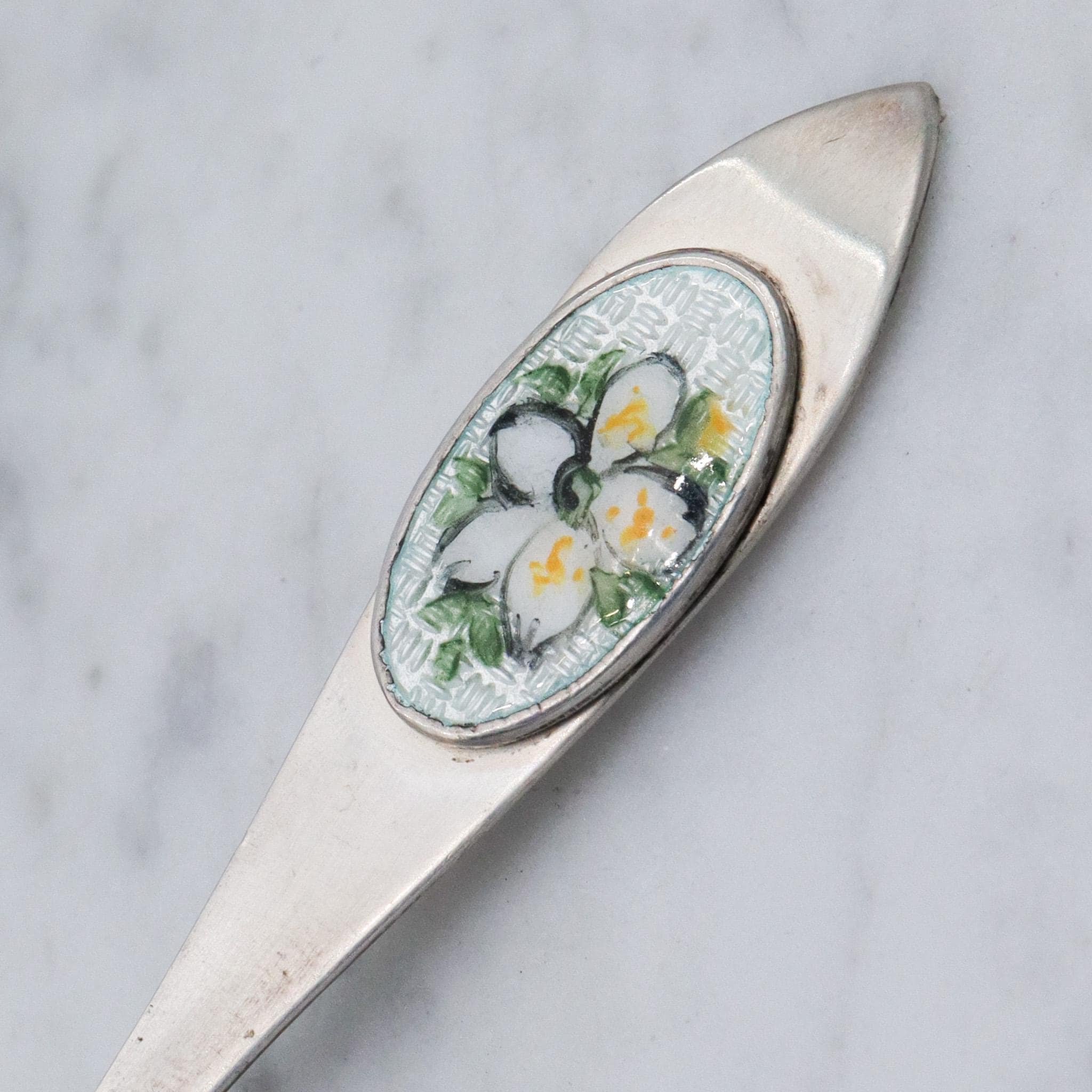 Antique sterling silver hand painted guilloche enamel flower new orleans souvenir spoon