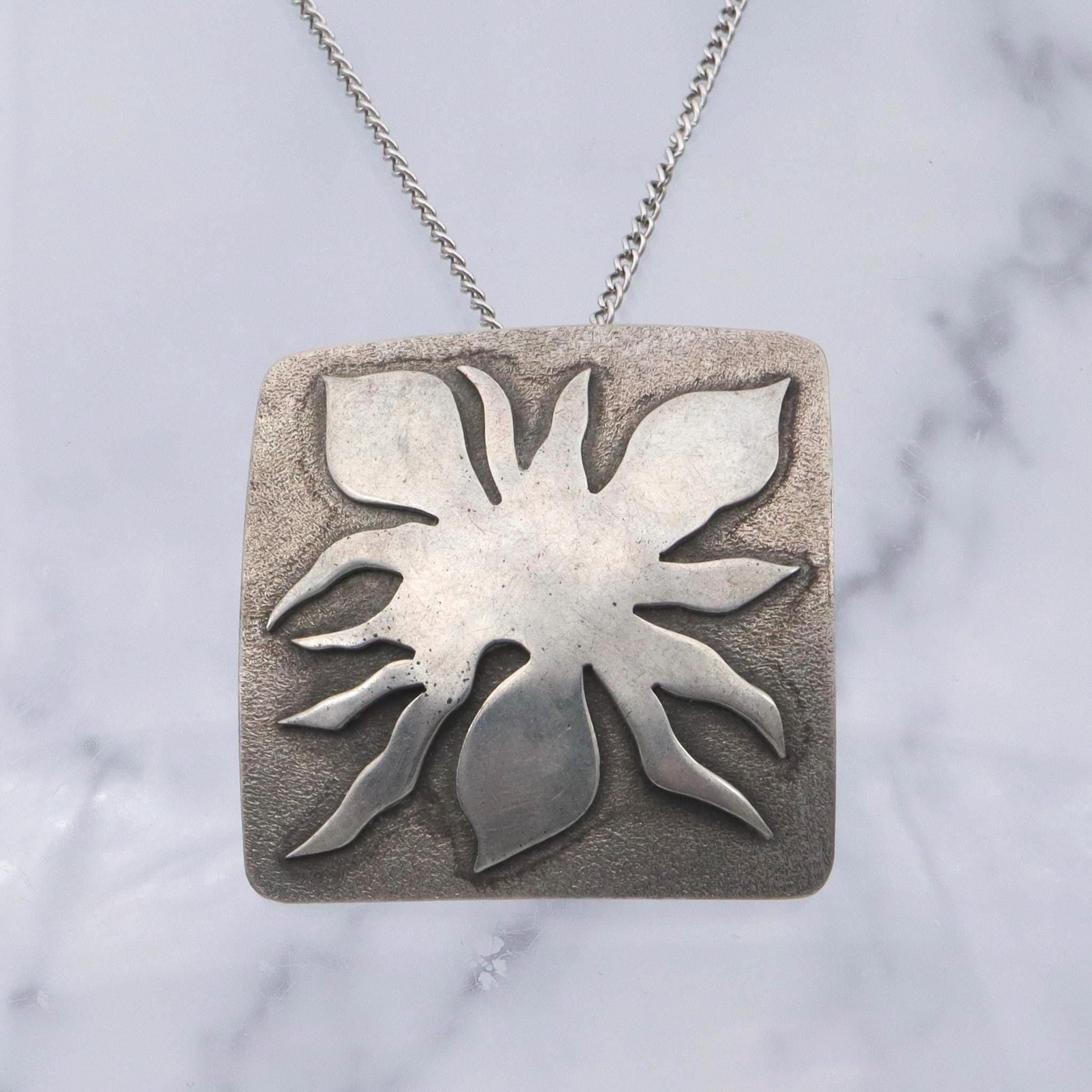 Vintage sterling silver Modernist artist square brooch with organic abstract design