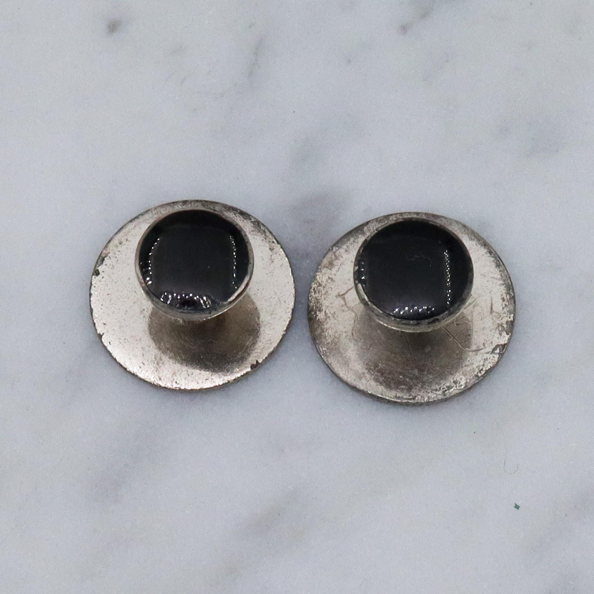 Vintage sterling silver enamel cuff links and button stud set