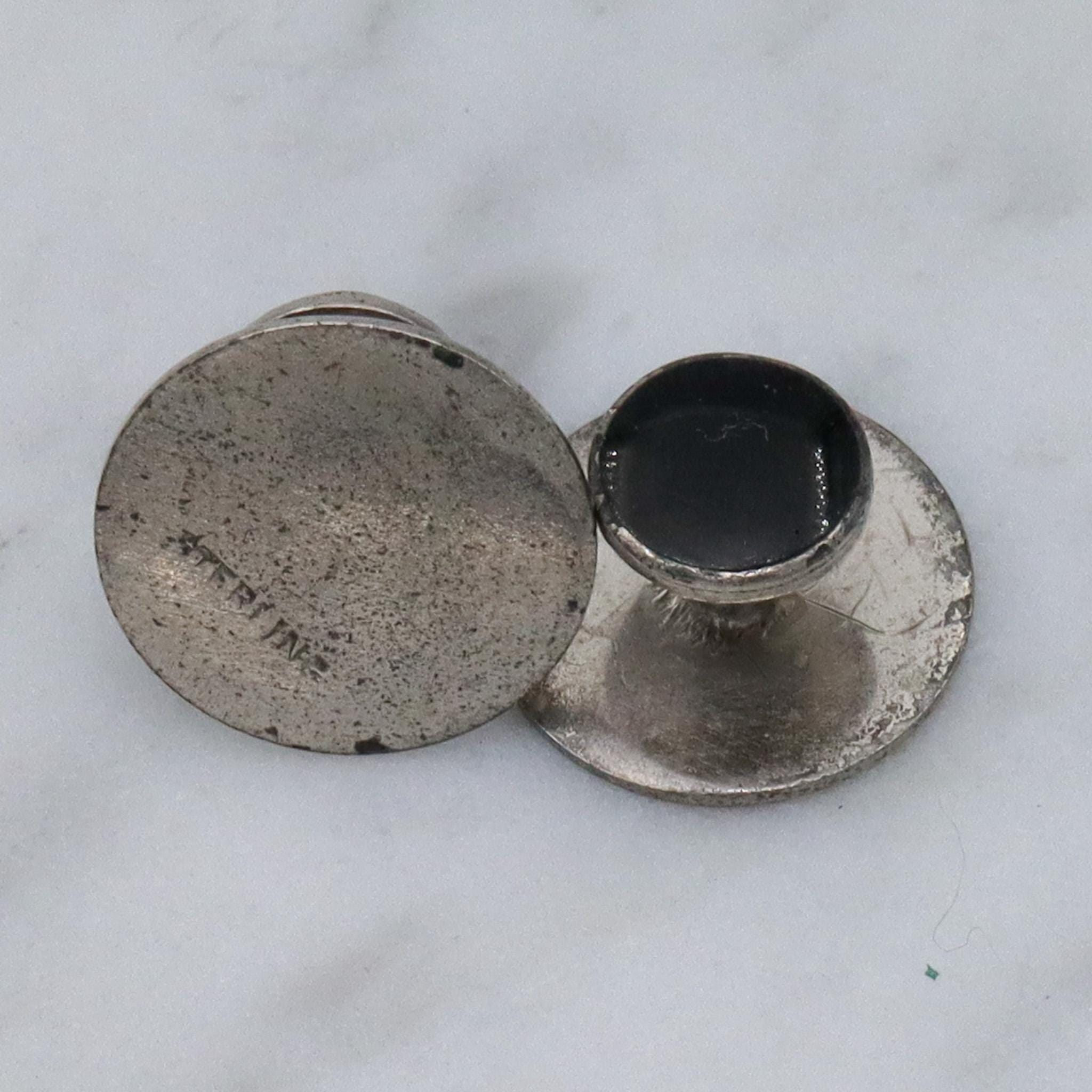 Vintage sterling silver enamel cuff links and button stud set